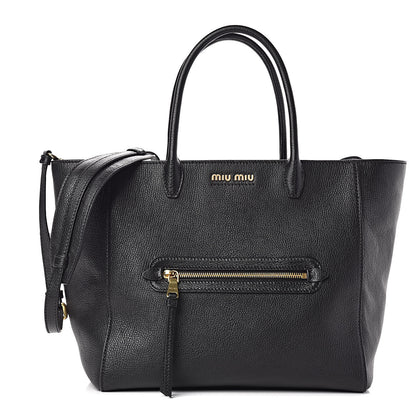 Miu Miu Goatskin Madras Tote Black 2 of 10