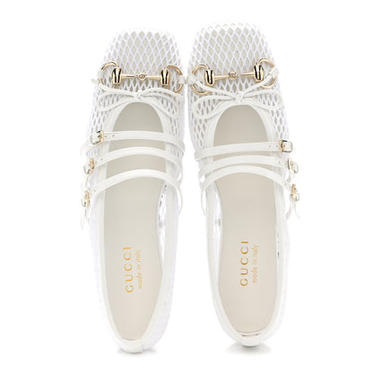 Gucci Video Net Nappa Horsebit Ballerina Flats 37 Great White 2 of 9