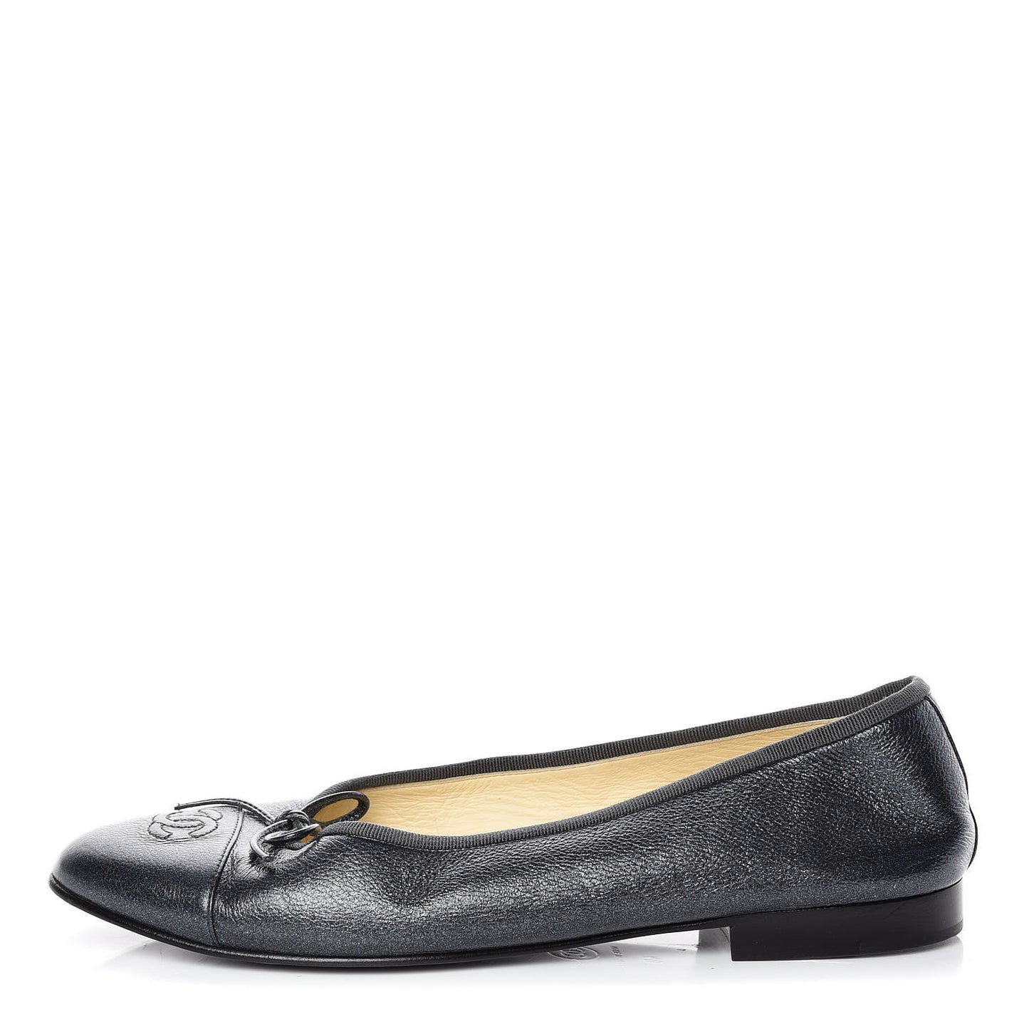 Metallic Calfskin Cap Toe CC Ballerina Flats 40 Dark Silver