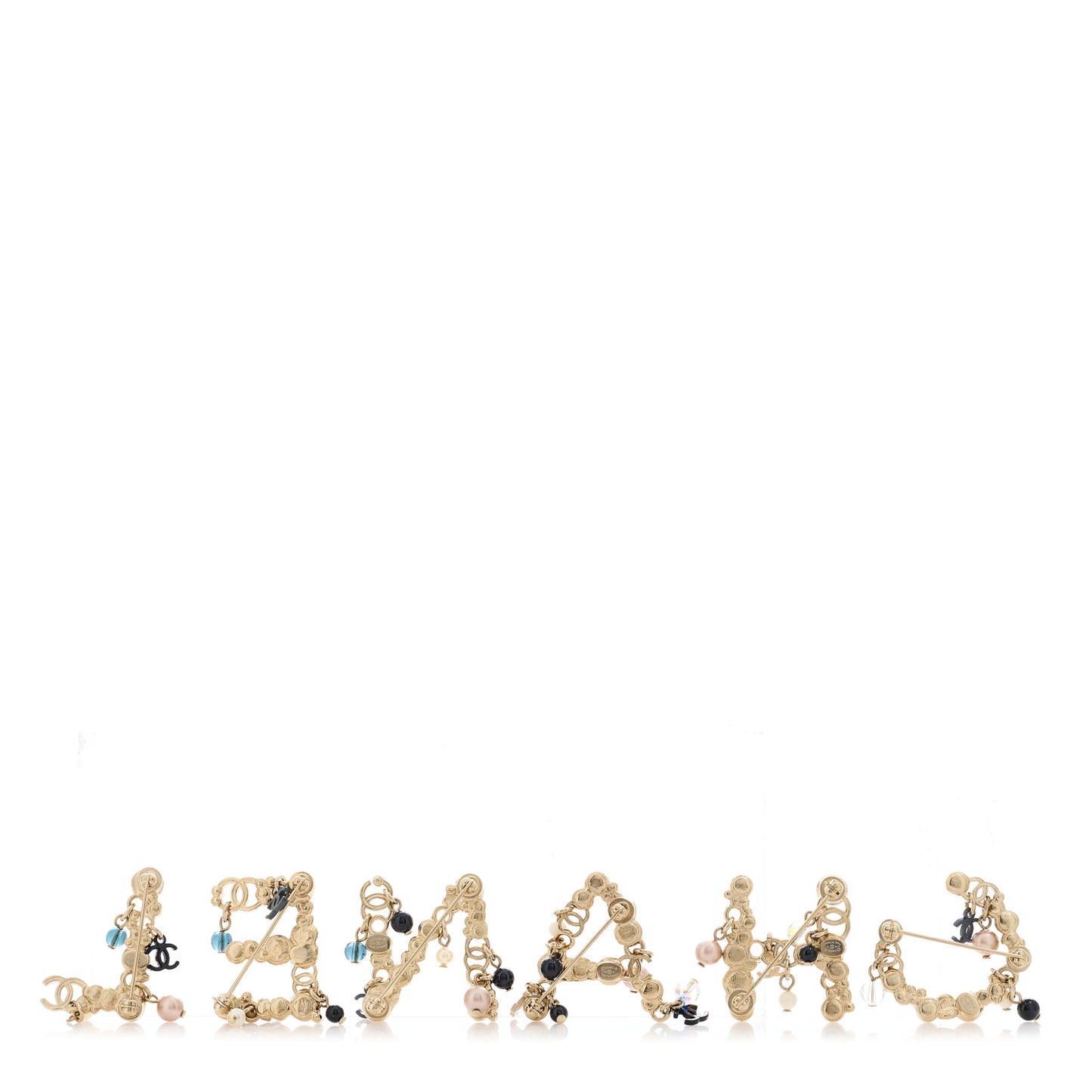 Crystal Pearl Logo Brooch Set Gold