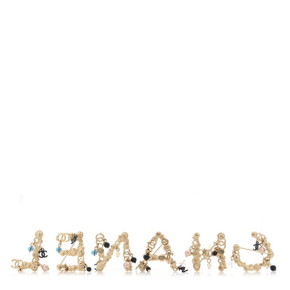 Chanel Crystal Pearl Logo Brooch Set Gold 3 of 4
