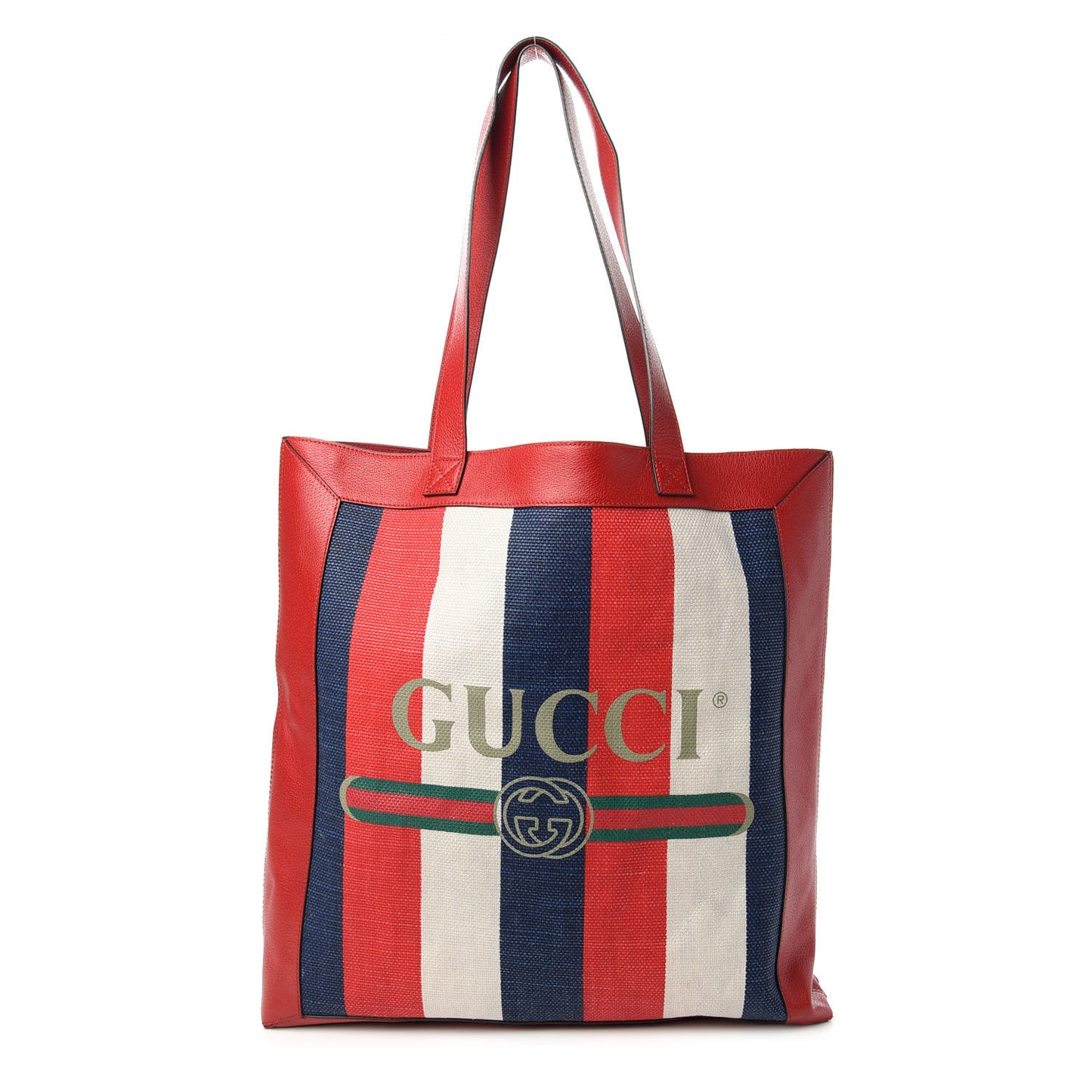 Canvas Calfskin Sylvie Stripe Logo Mens Tote Red White Blue