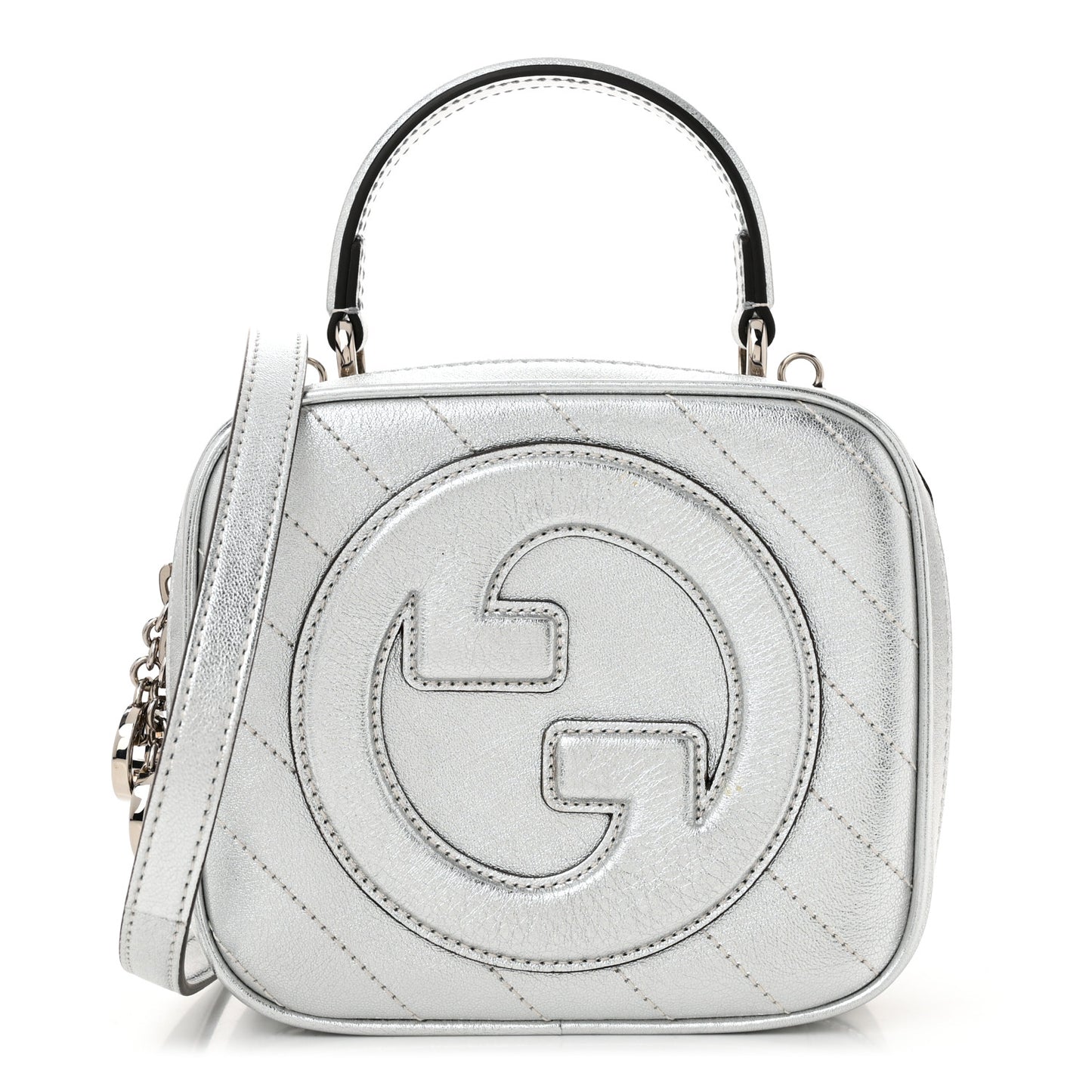 Metallic Sakai Be Green Calfskin Diagonal Stitched Blondie Top Handle Bag Silver