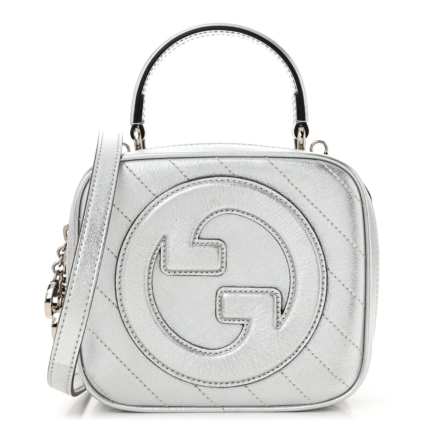 Gucci Metallic Sakai Be Green Calfskin Diagonal Stitched Blondie Top Handle Bag Silver 1 of 10