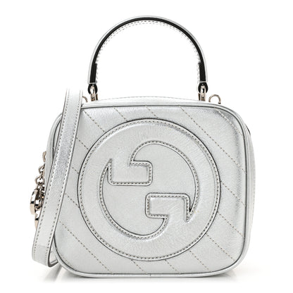 Gucci Metallic Sakai Be Green Calfskin Diagonal Stitched Blondie Top Handle Bag Silver 1 of 10