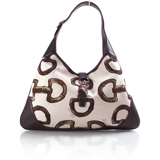 Gucci Canvas Bamboo Horsebit Print Medium Jackie O Hobo 1 of 10
