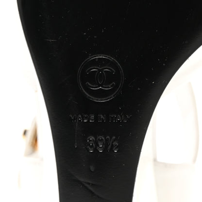 Chanel Lambskin Patent Cap Toe Mary Jane Wedge Pumps 39.5 White Black 8 of 9