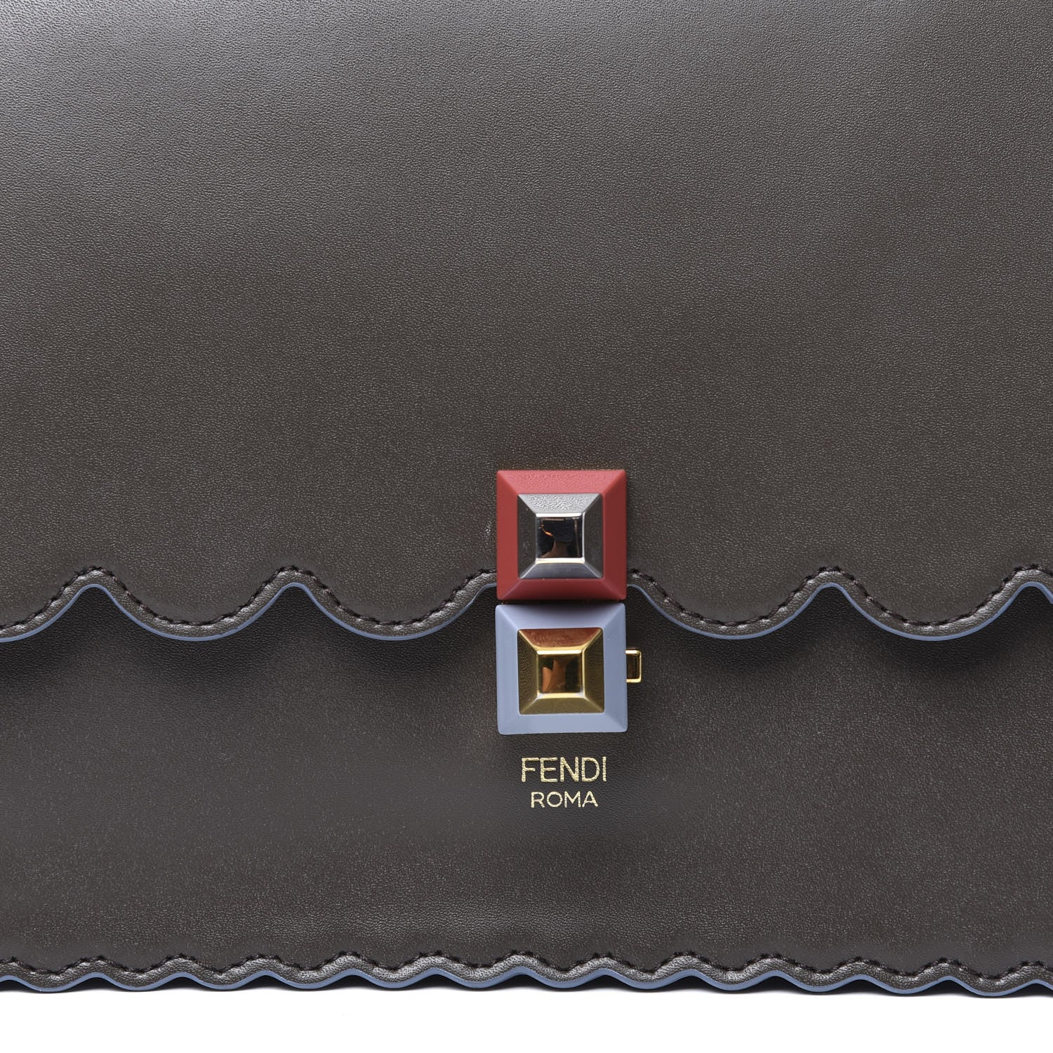 Fendi Vitello Liberty Scalloped Studded Kan I Shoulder Bag Carbone 11 of 11