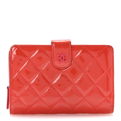 Chanel Patent Quilted Zip Pocket Wallet Coral 1 of 15