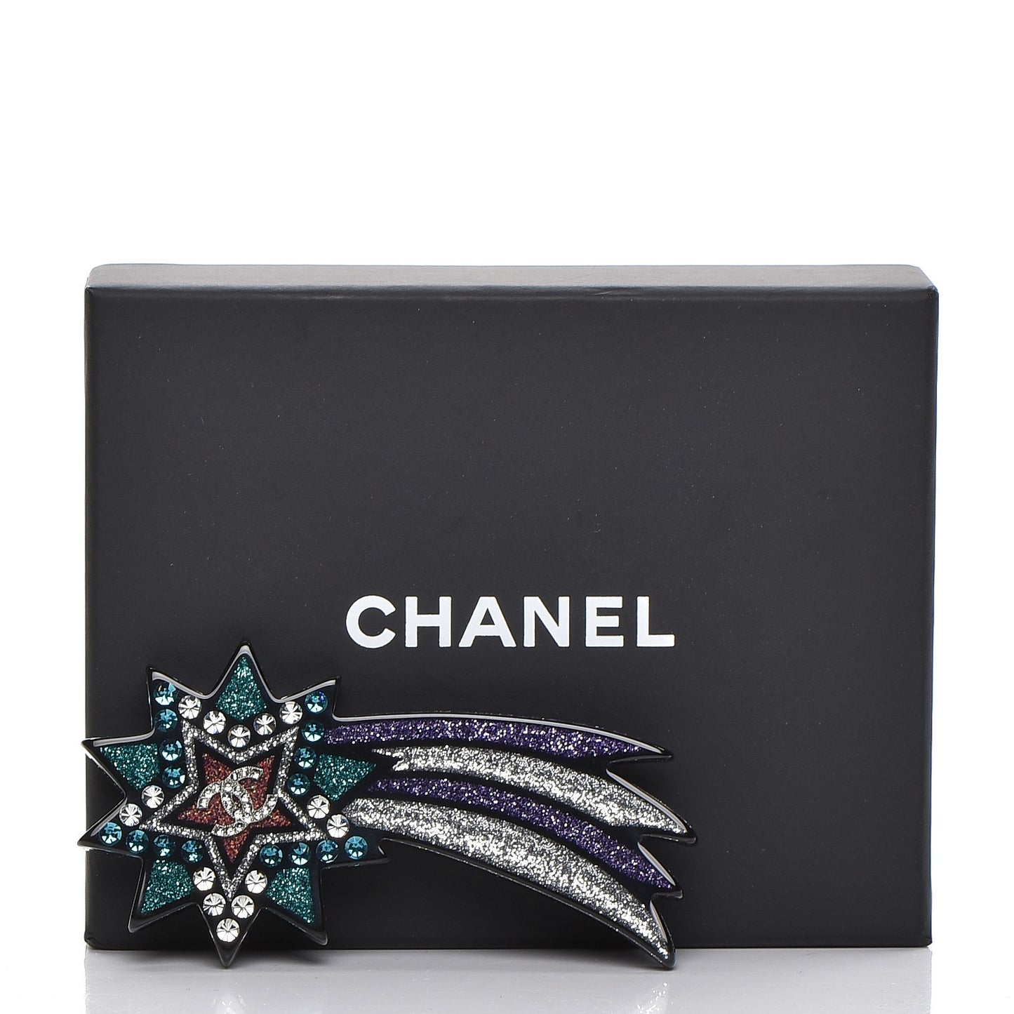 Glittered Resin Strass Shooting Star Brooch Black Purple Green
