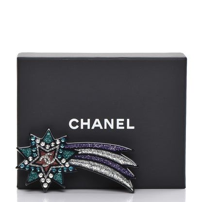 Chanel Glittered Resin Strass Shooting Star Brooch Black Purple Green 5 of 5