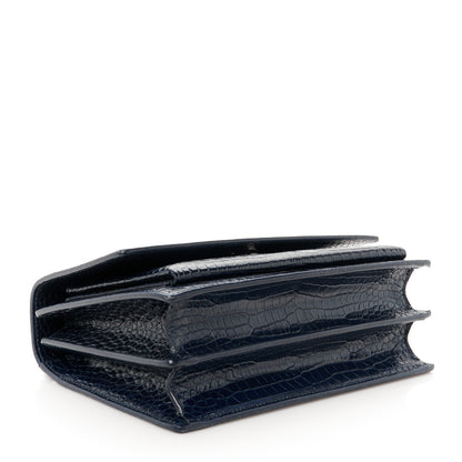 Saint Laurent Calfskin Crocodile Embossed Medium Monogram Sunset  Deep Marine 4 of 11