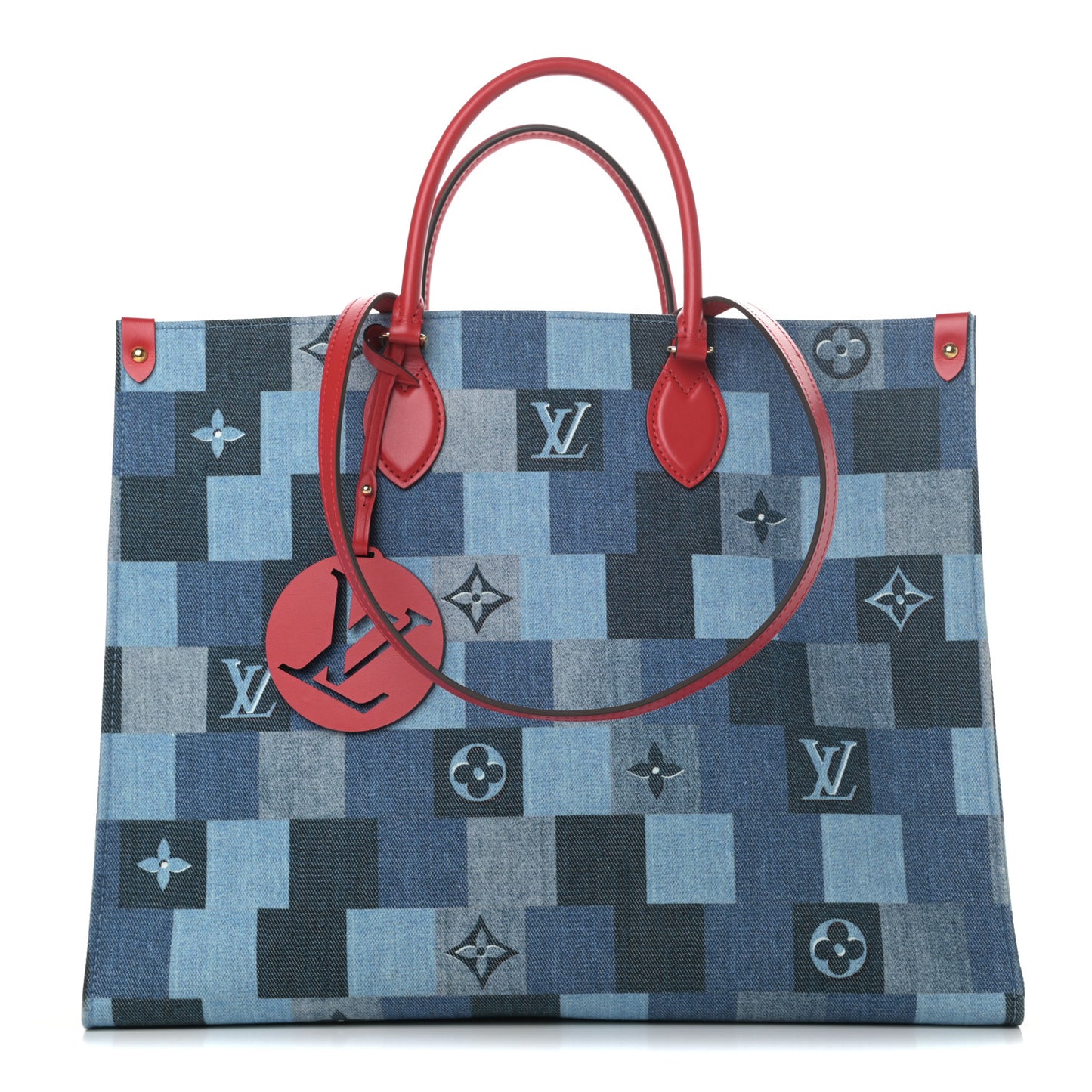 Denim Damier Monogram Onthego Blue Rouge