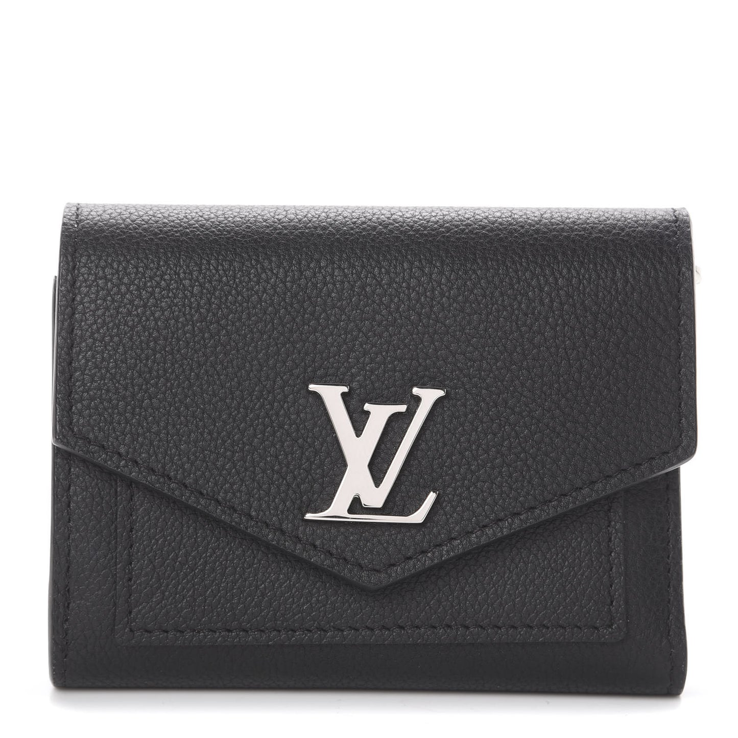Soft Calfskin My Lockme Compact Wallet Black
