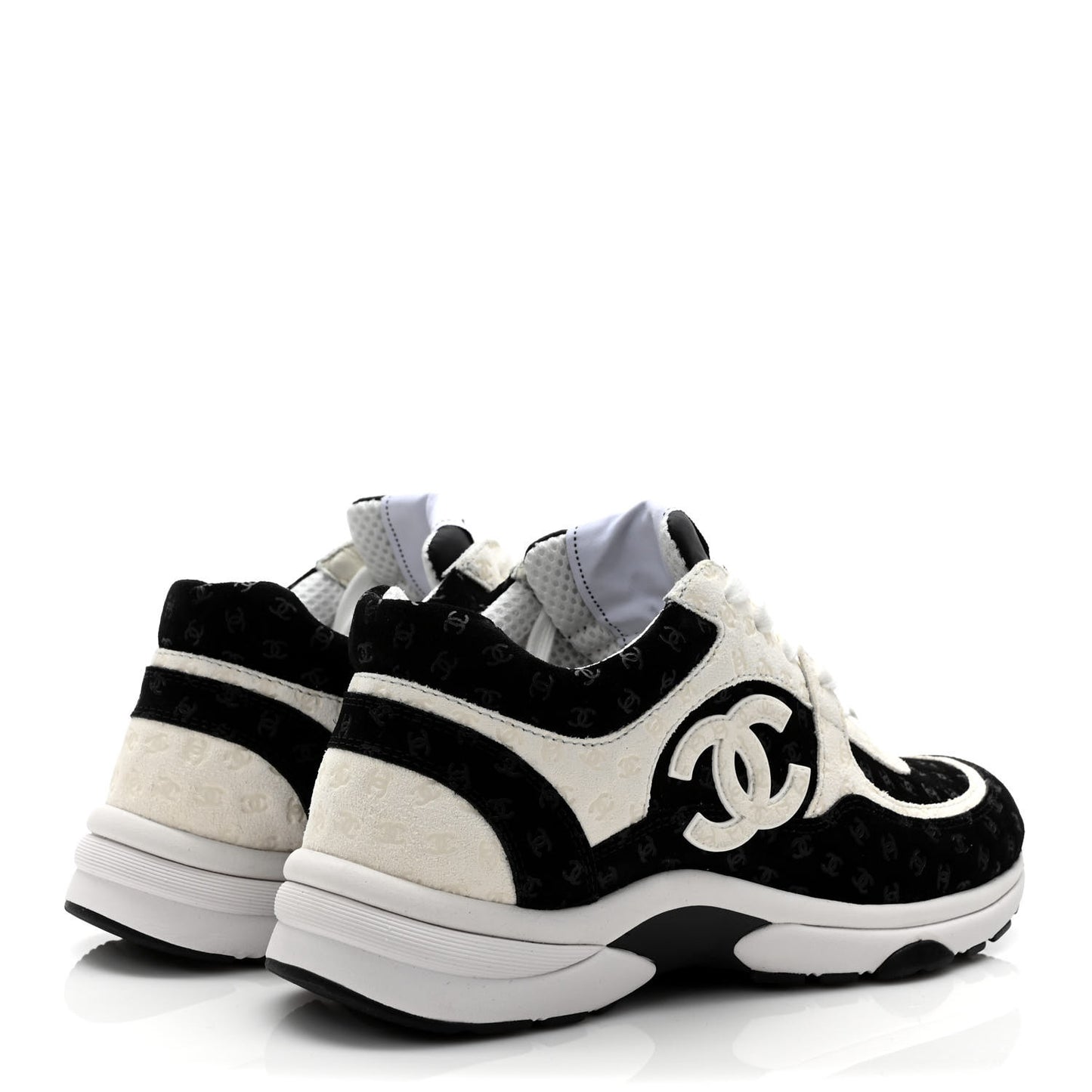 Nylon Suede Calfskin Printed CC Sneakers 38 White Black