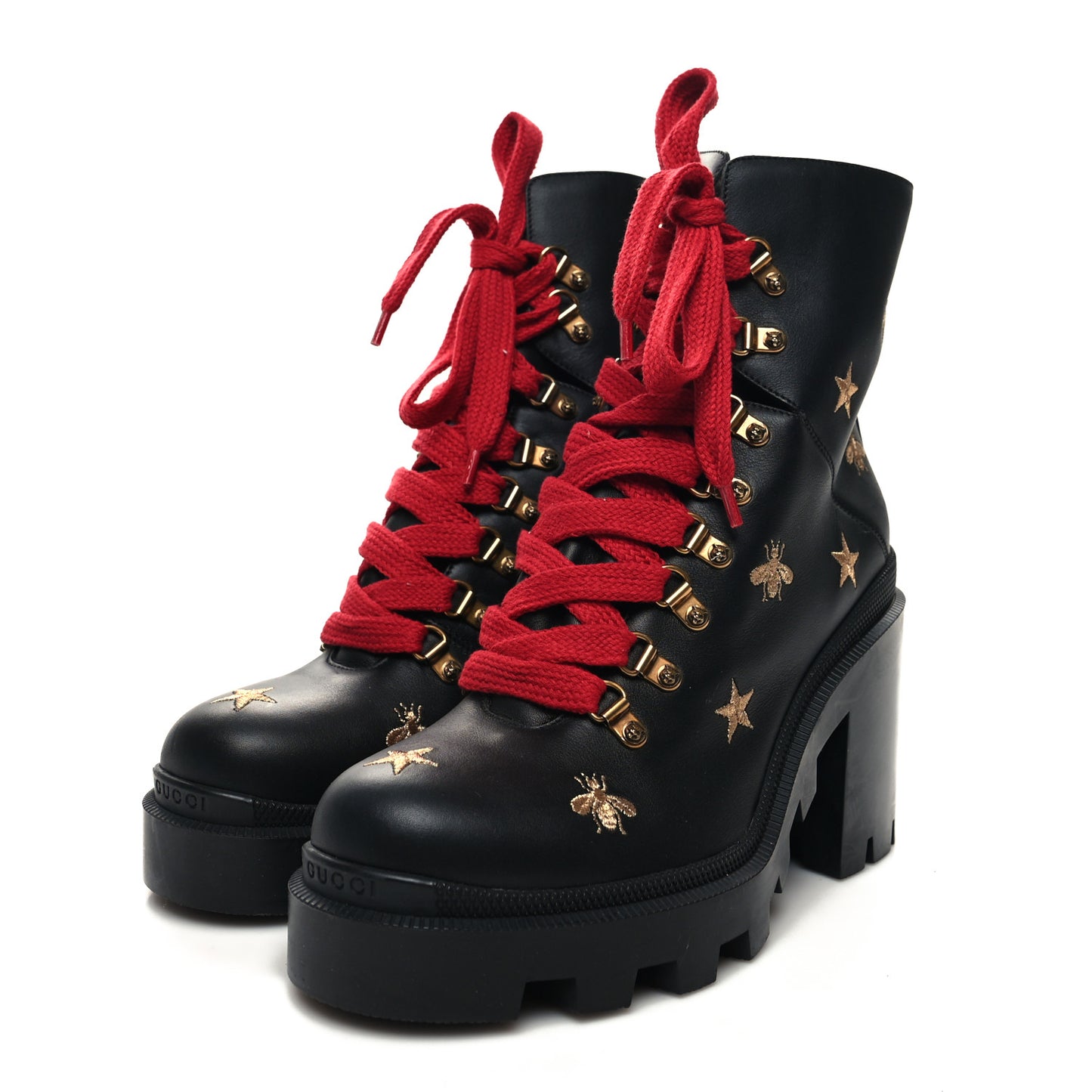 Calfskin Embroidered Lace Up Combat Ankle Boots 40 Black