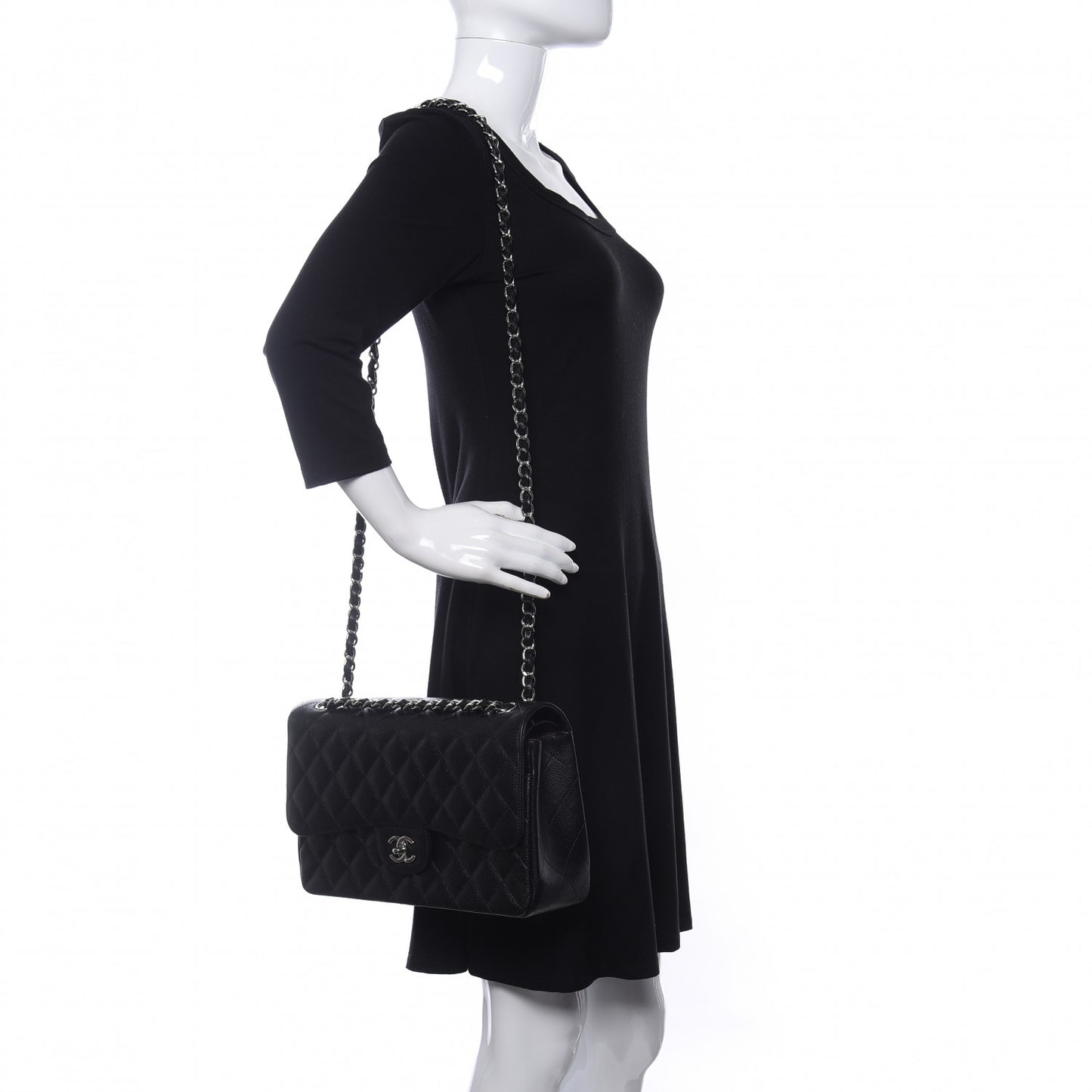 Caviar Quilted Jumbo Double Flap Black