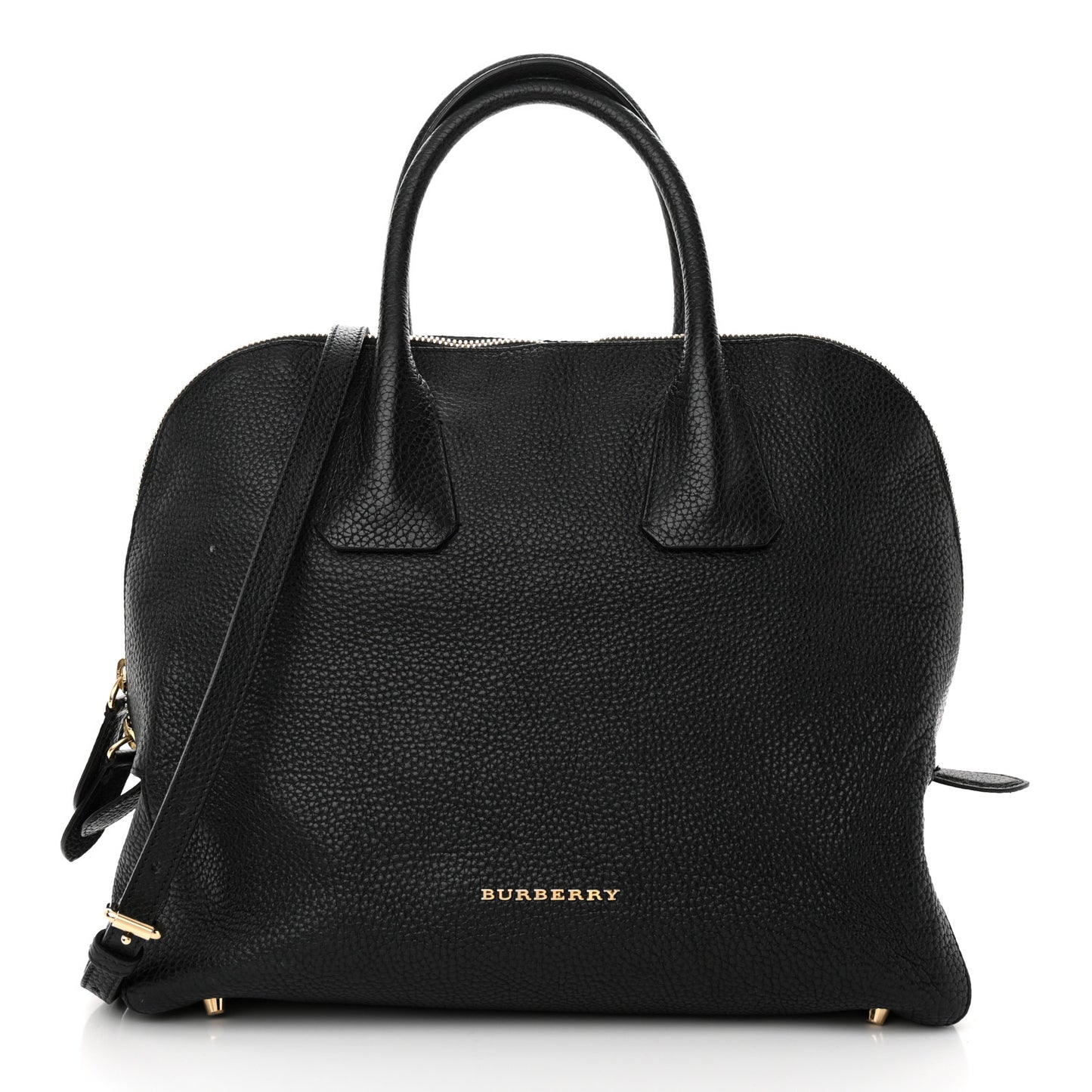 London Grainy Calfskin Medium Greenwood Bowling Bag Black