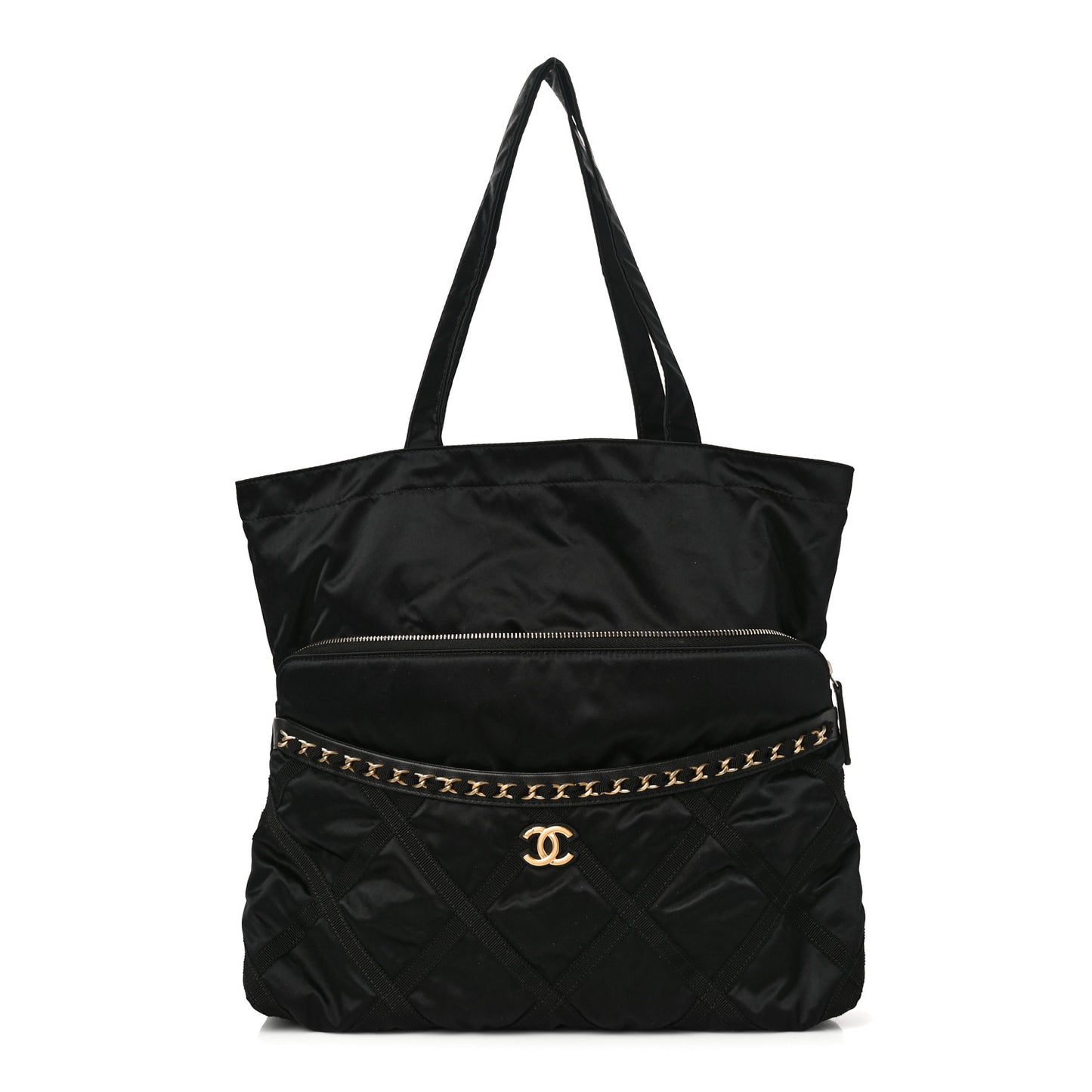 Nylon Grosgrain Large Lifestyle Pouch With Foldable Tote Black