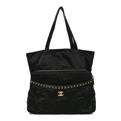 Chanel Nylon Grosgrain Large Lifestyle Pouch With Foldable Tote Black 1 of 12