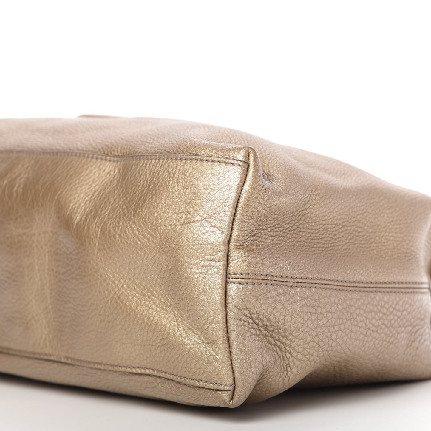 Metallic Pebbled Calfskin Medium Soho Chain Shoulder Bag Golden Beige
