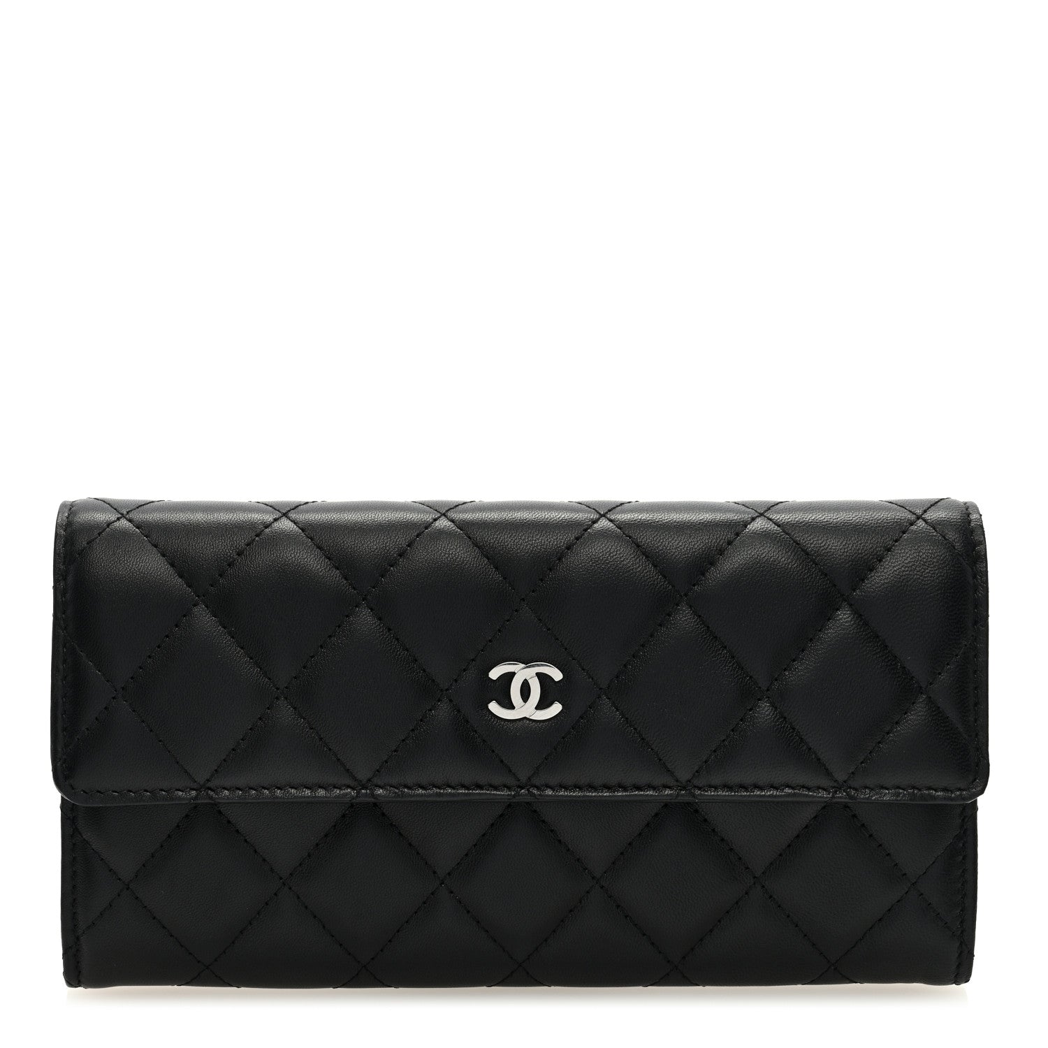 Chanel Lambskin Quilted Large Gusset Flap Wallet Black 1 of 8