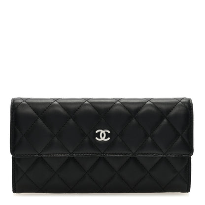 Chanel Lambskin Quilted Large Gusset Flap Wallet Black 1 of 8
