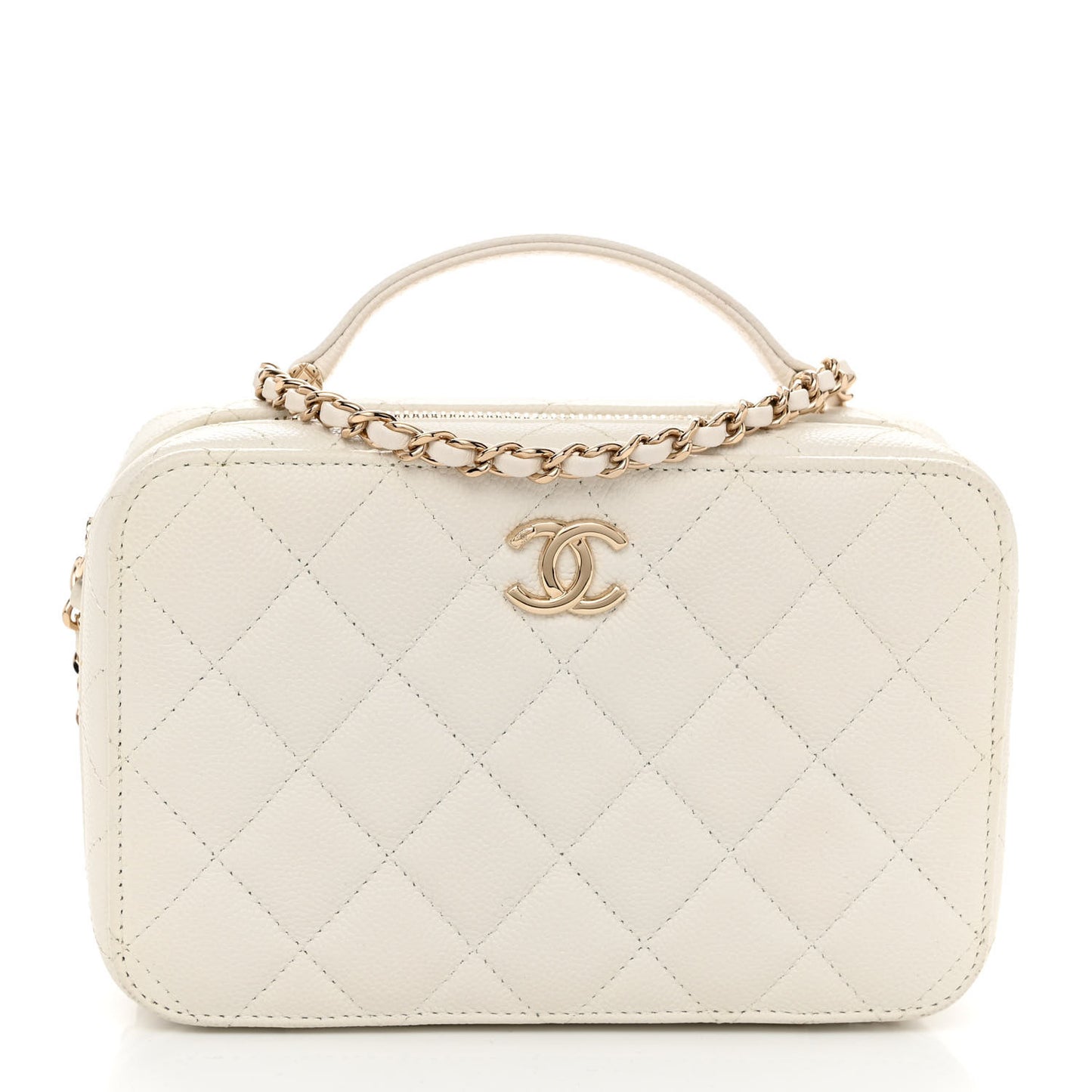 Caviar Quilted Top Handle Vanity Case White