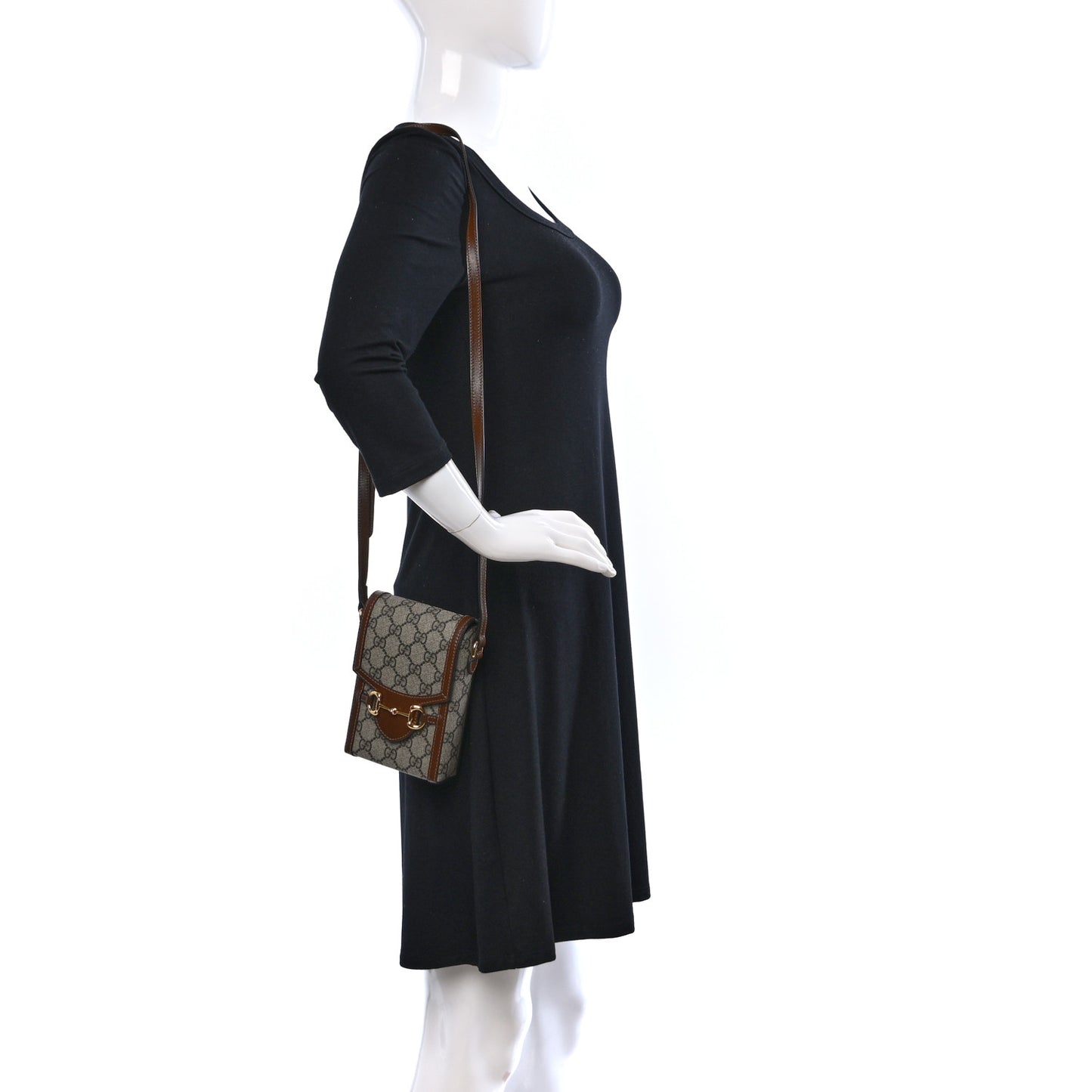 GG Supreme Monogram Mini Horsebit 1955 Crossbody Bag Beige Brown Sugar