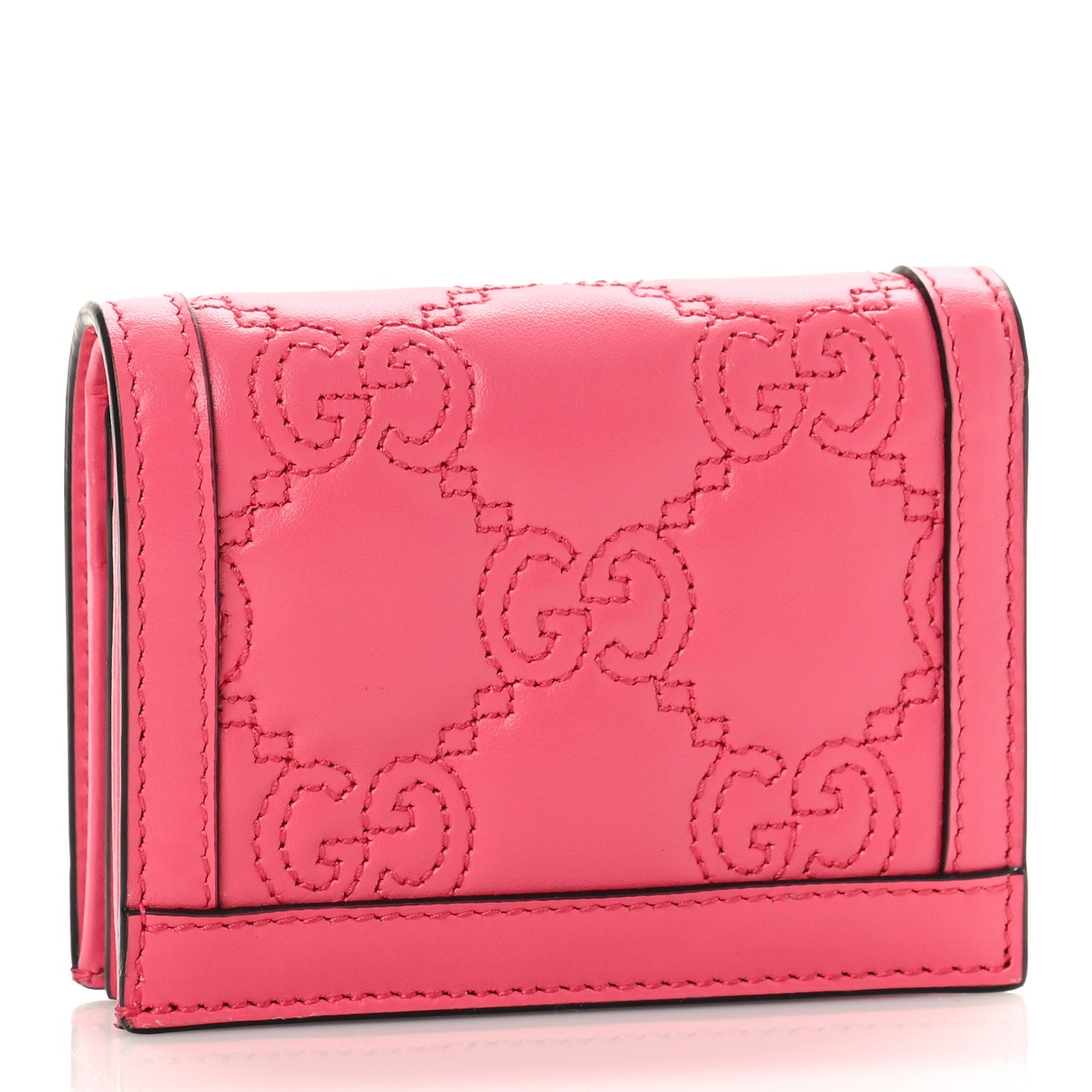 Calfskin GG Matelasse Card Case Wallet Rhodamine Pink