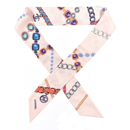 Chanel Silk Pearl CC Chain Slim Bandeau Scarf Pink 1 of 3