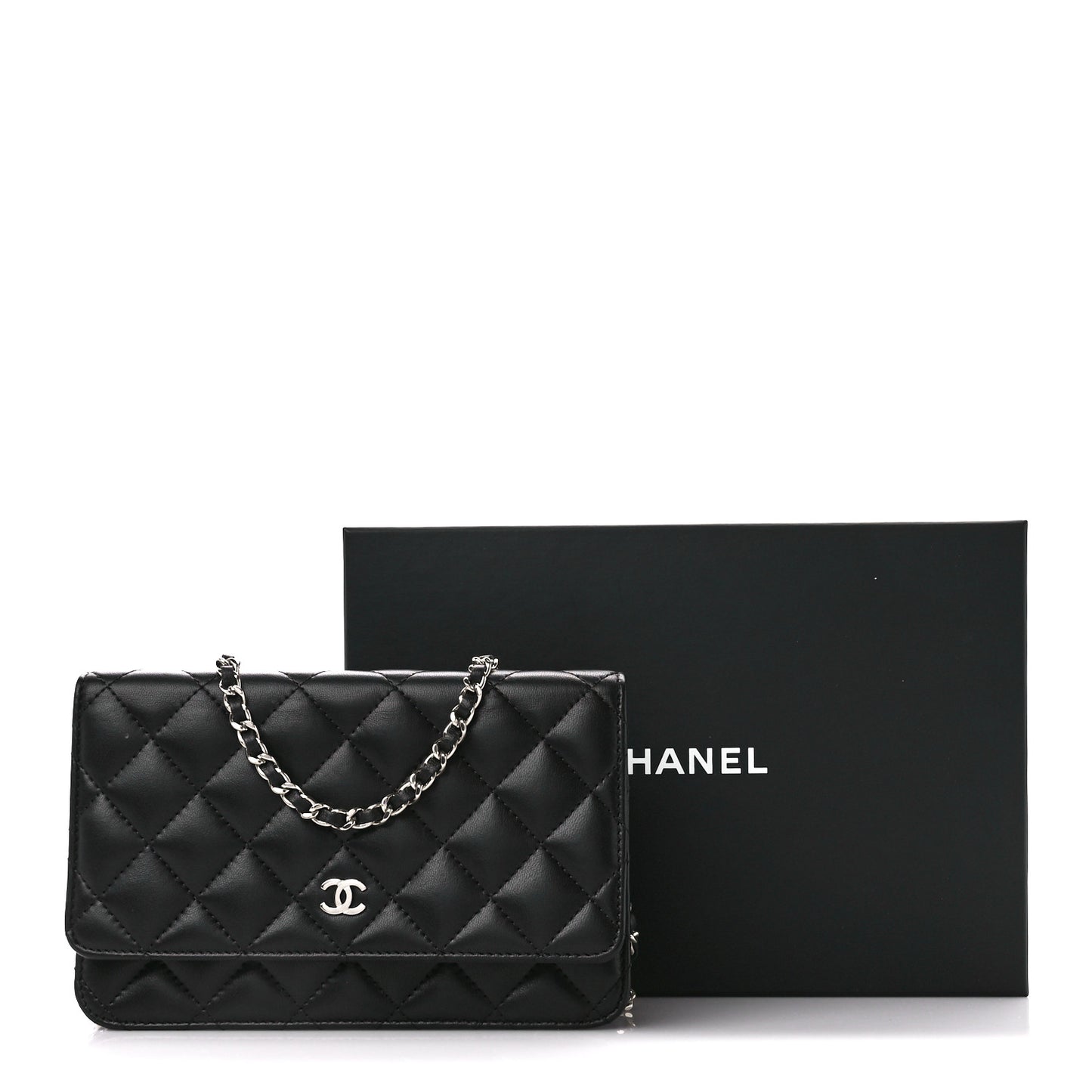 Lambskin Quilted Wallet On Chain WOC Black