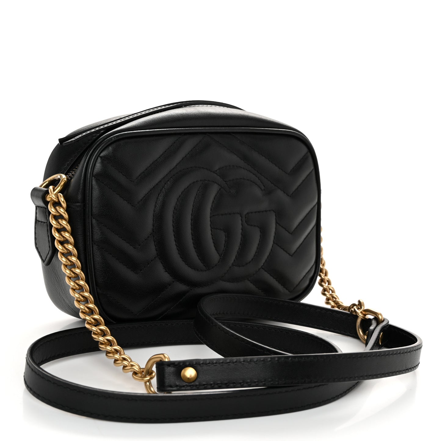 Calfskin Matelasse Mini GG Marmont Chain Shoulder Bag Black
