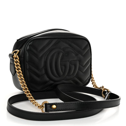 Gucci Calfskin Matelasse Mini GG Marmont Chain Shoulder Bag Black 3 of 11