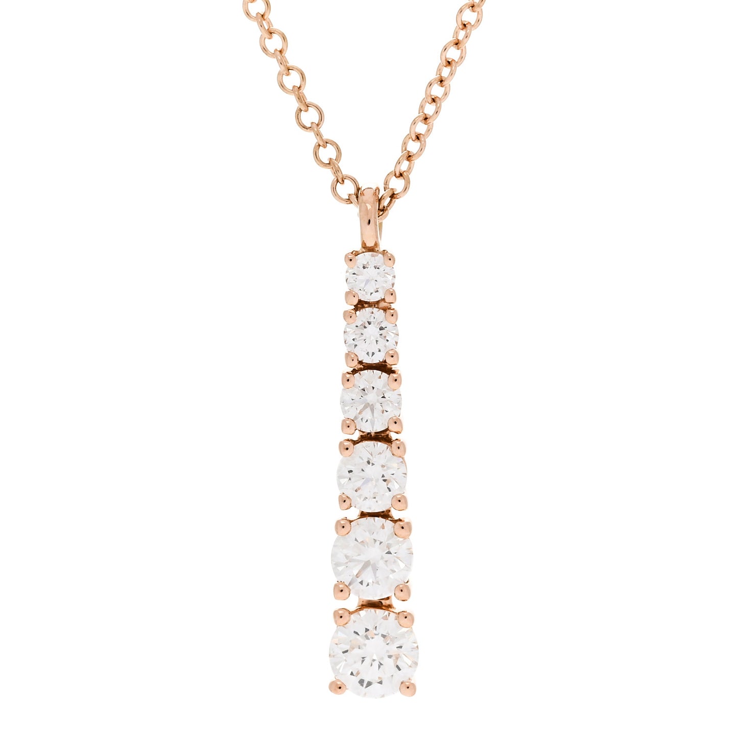 18K Rose Gold Diamond Graduated Drop Pendant Necklace