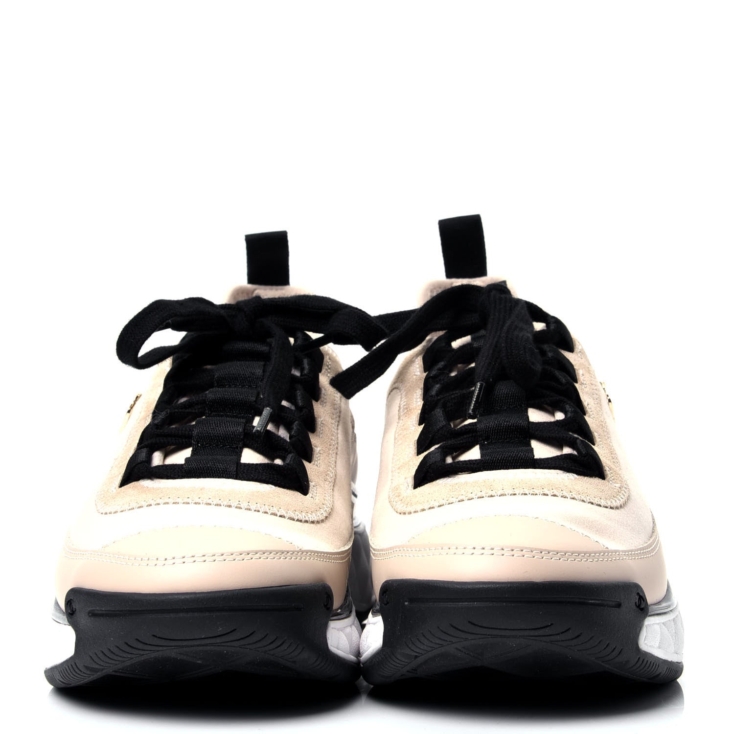 Chanel Velvet Calfskin Mixed Fibers CC Sneakers 37.5 Beige 2 of 11