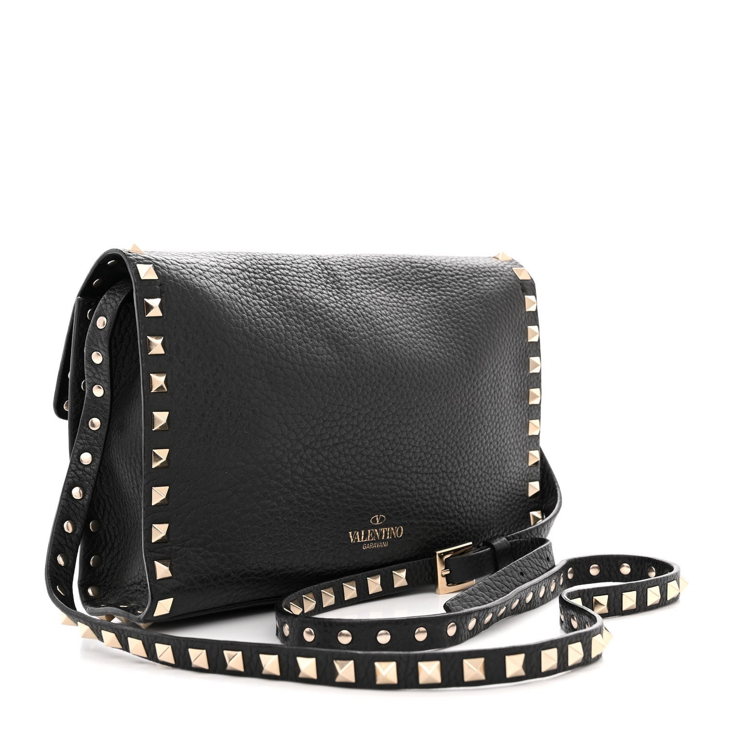 Valentino Garavani Pebbled Calfskin Medium Rockstud Flip Lock Crossbody Bag Black 3 of 12