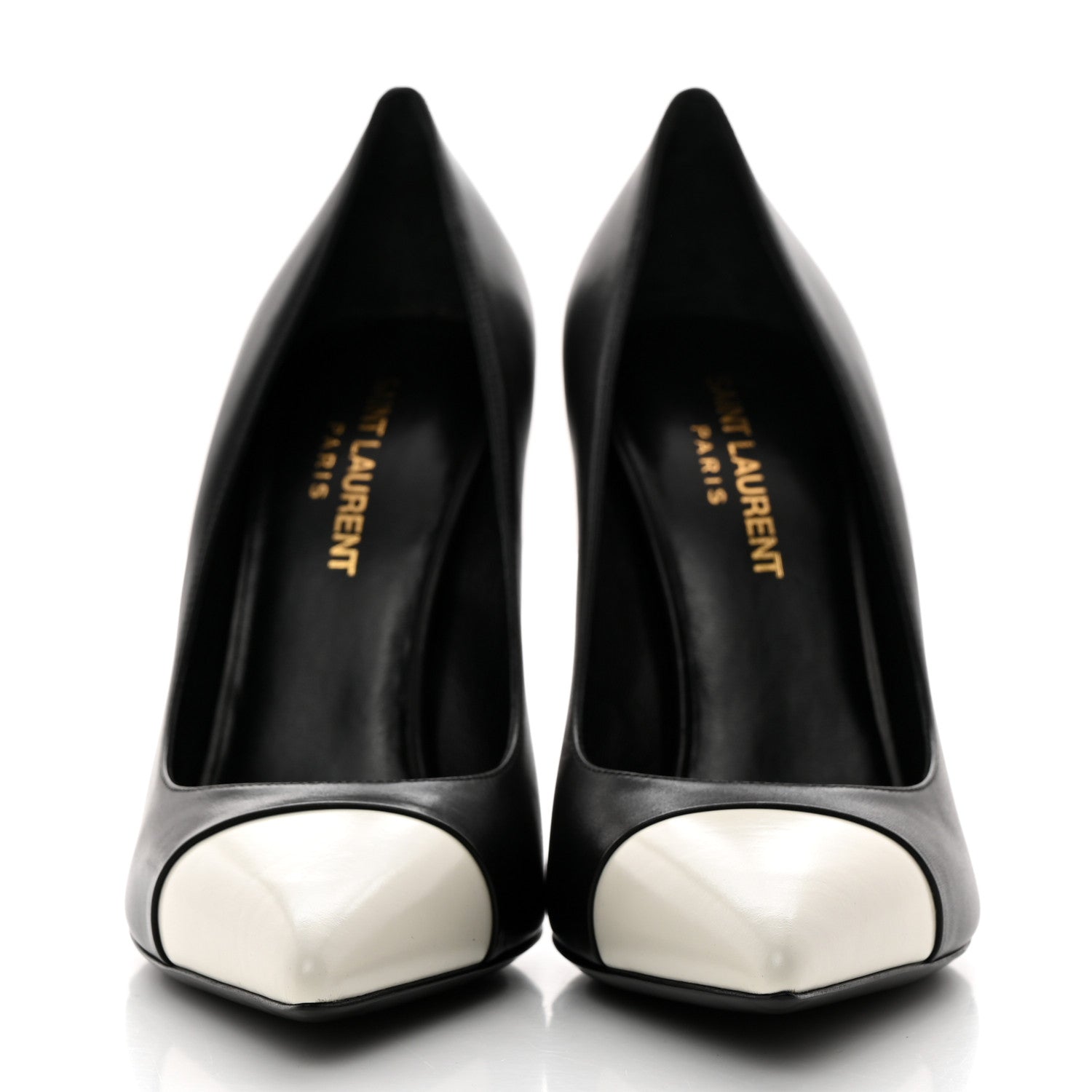 Saint Laurent Calfskin Bi-Color Cap Toe 105 Pumps 36.5 Black Porcellana 2 of 9