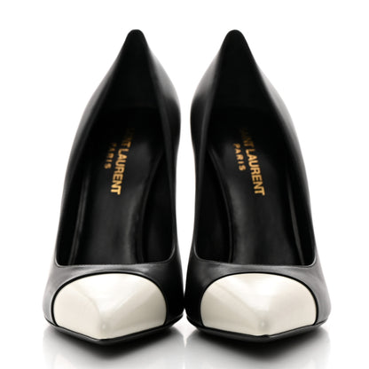 Saint Laurent Calfskin Bi-Color Cap Toe 105 Pumps 36.5 Black Porcellana 2 of 9