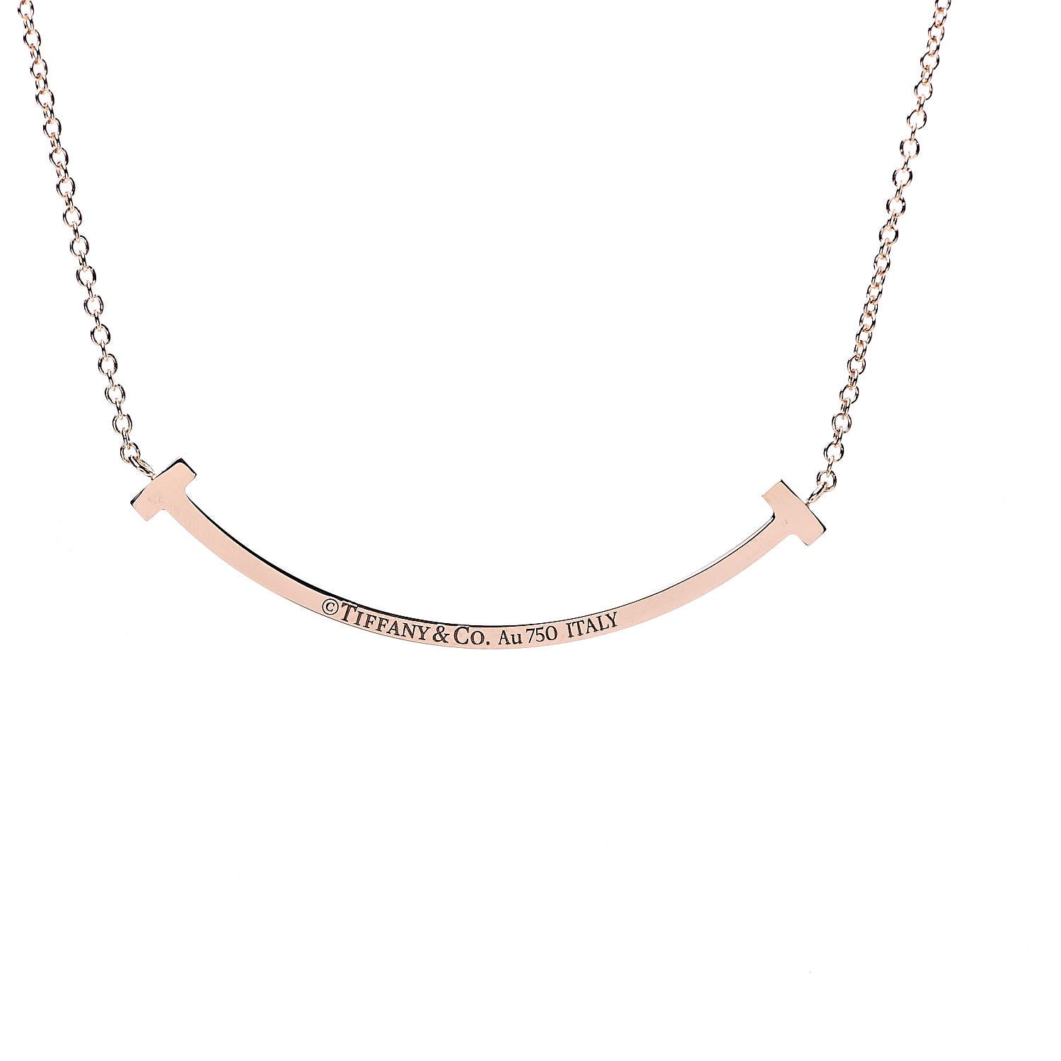 Tiffany 18K Rose Gold Diamond Small T Smile Pendant Necklace 5 of 8