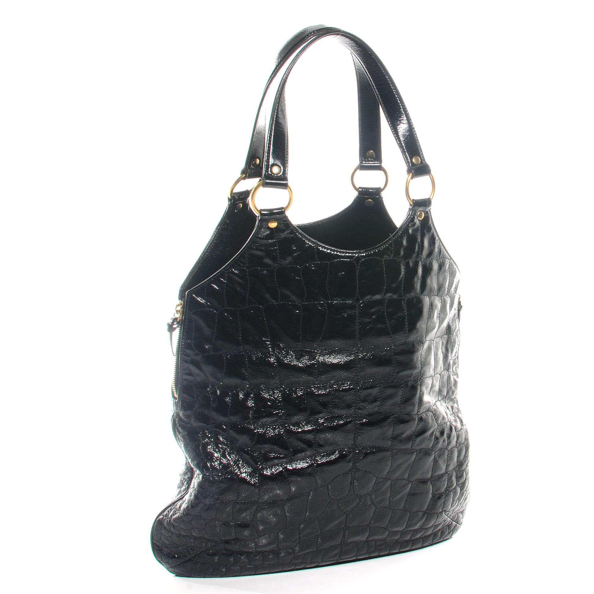 Saint Laurent Patent Crocodile Embossed Tribute Tote Black 3 of 6