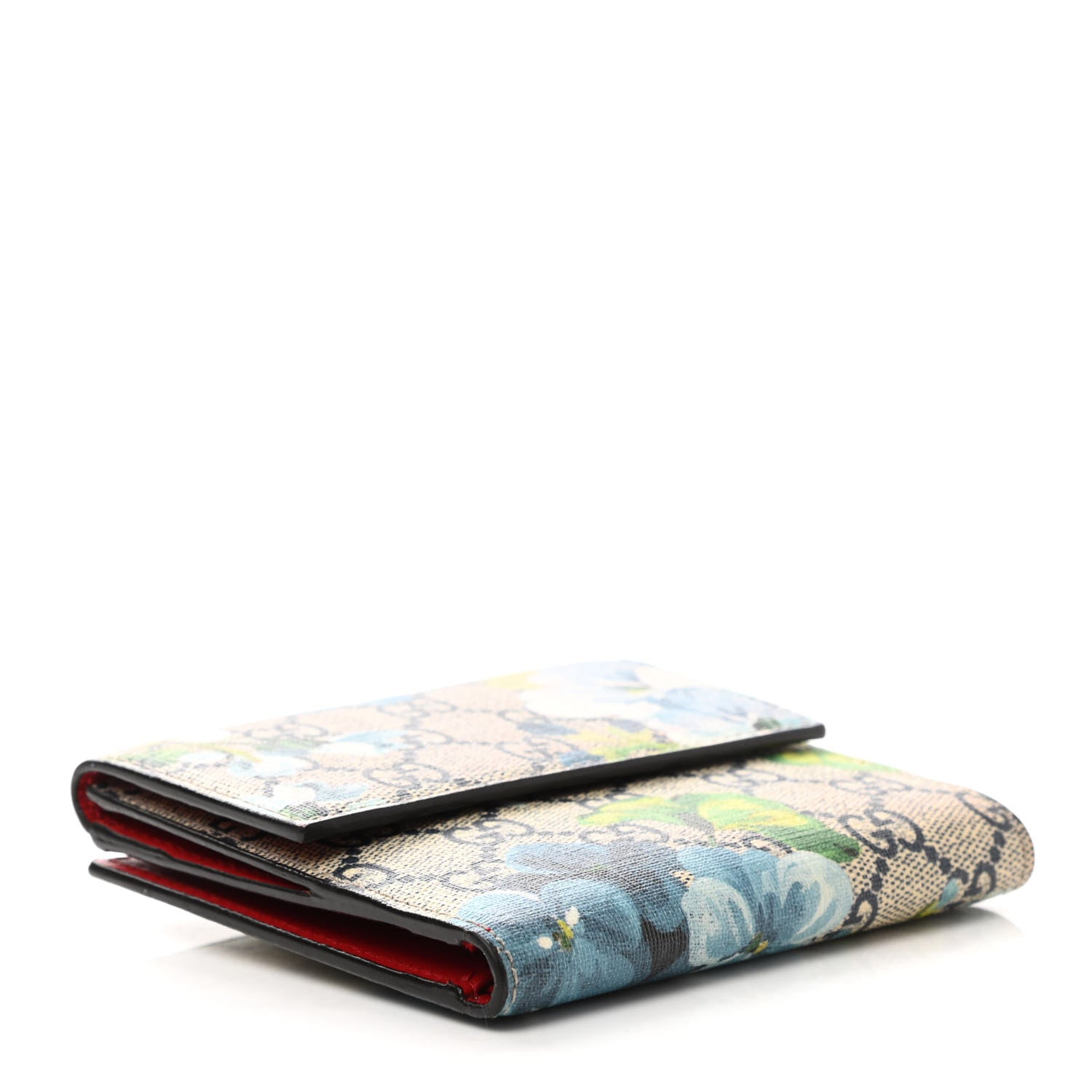 Gucci GG Supreme Monogram Blooms French Flap Wallet Beige Blue Navy Hibiscus Red 4 of 8