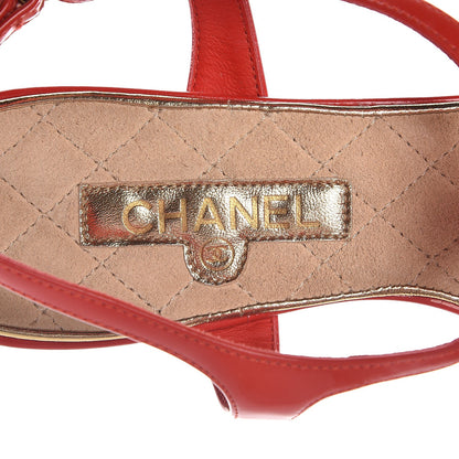 Chanel Lambskin Coin Thong Sandals 37 Red 9 of 9