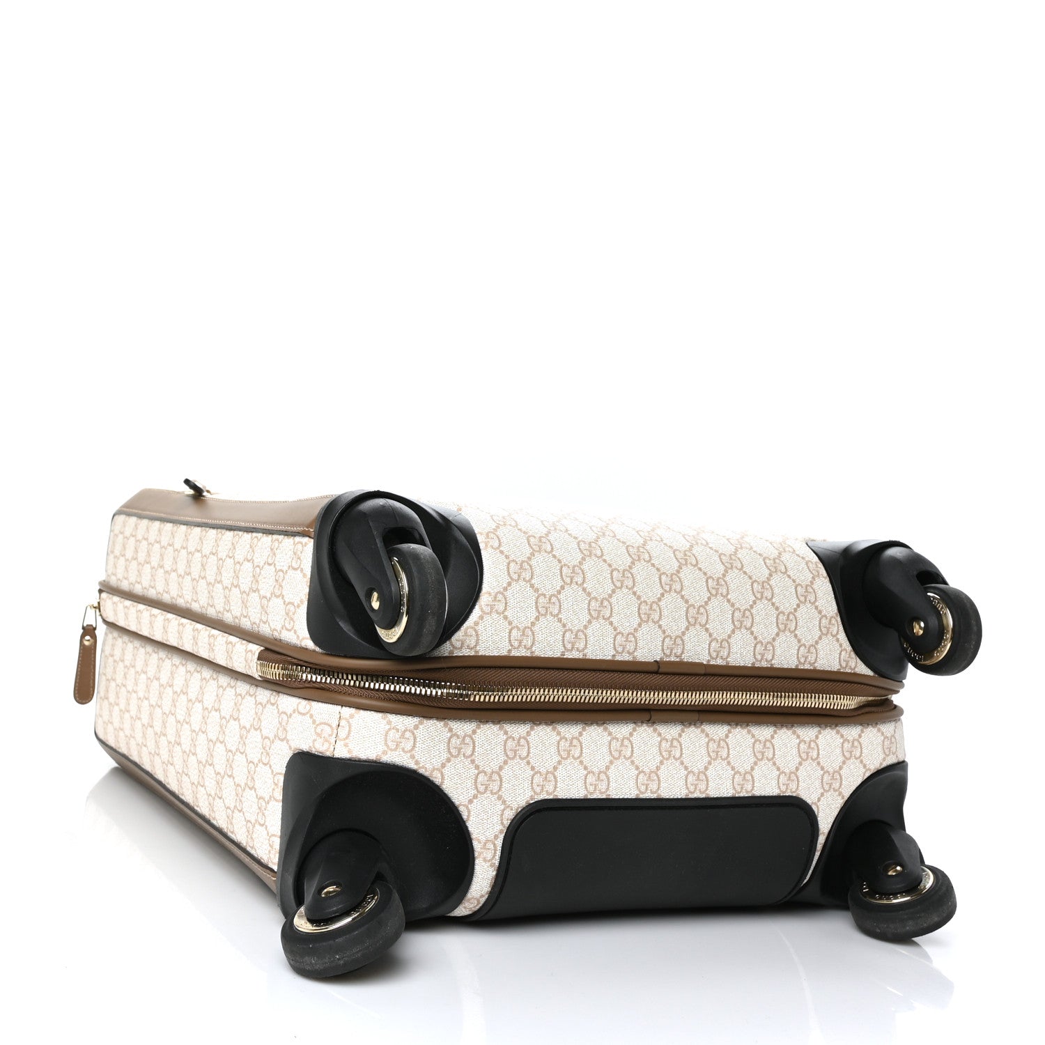 Gucci GG Supreme Monogram Four Wheel Carry On Suitcase White Brown 4 of 13