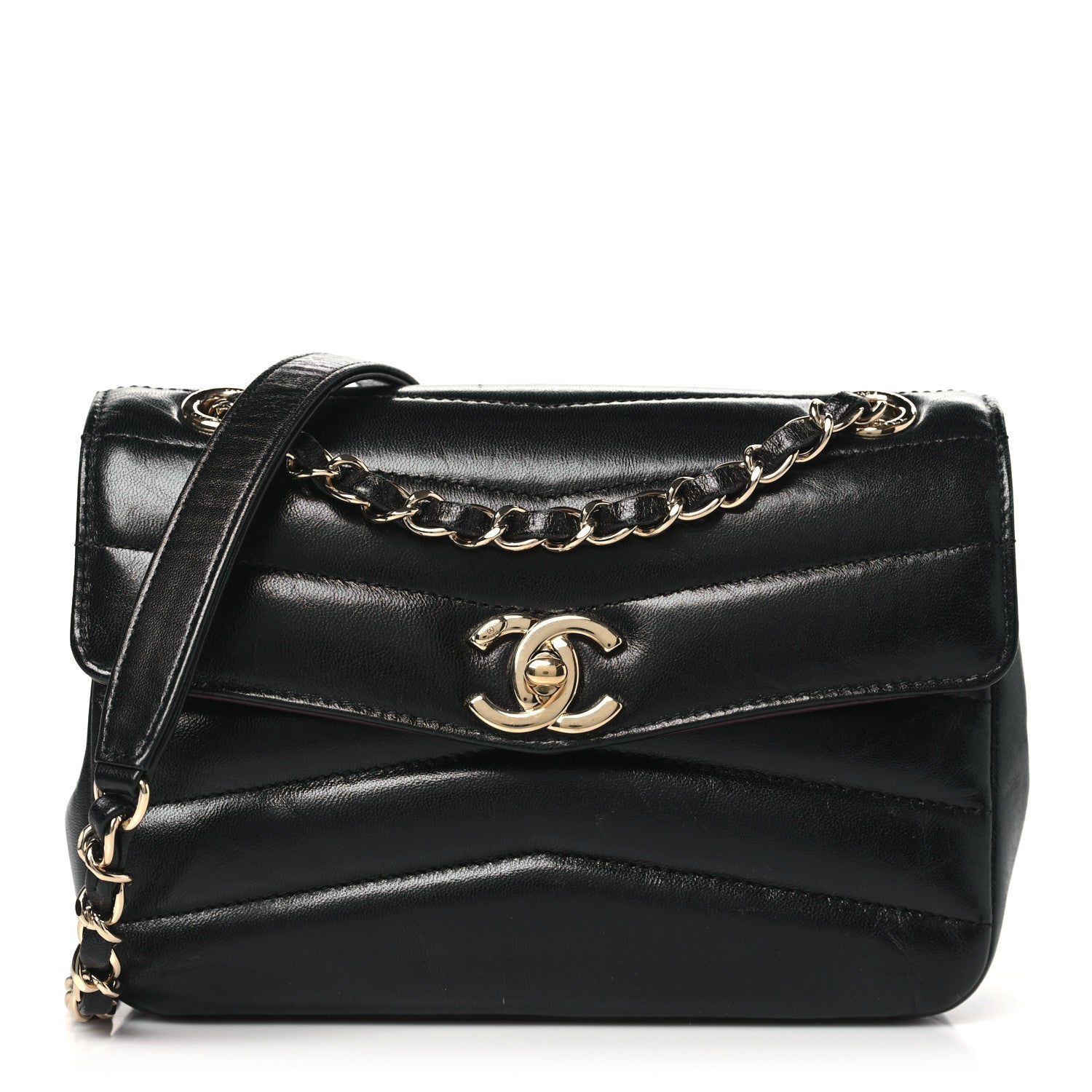 Chanel Shiny Lambskin Quilted Small Chevron Miroir Black 1 of 12