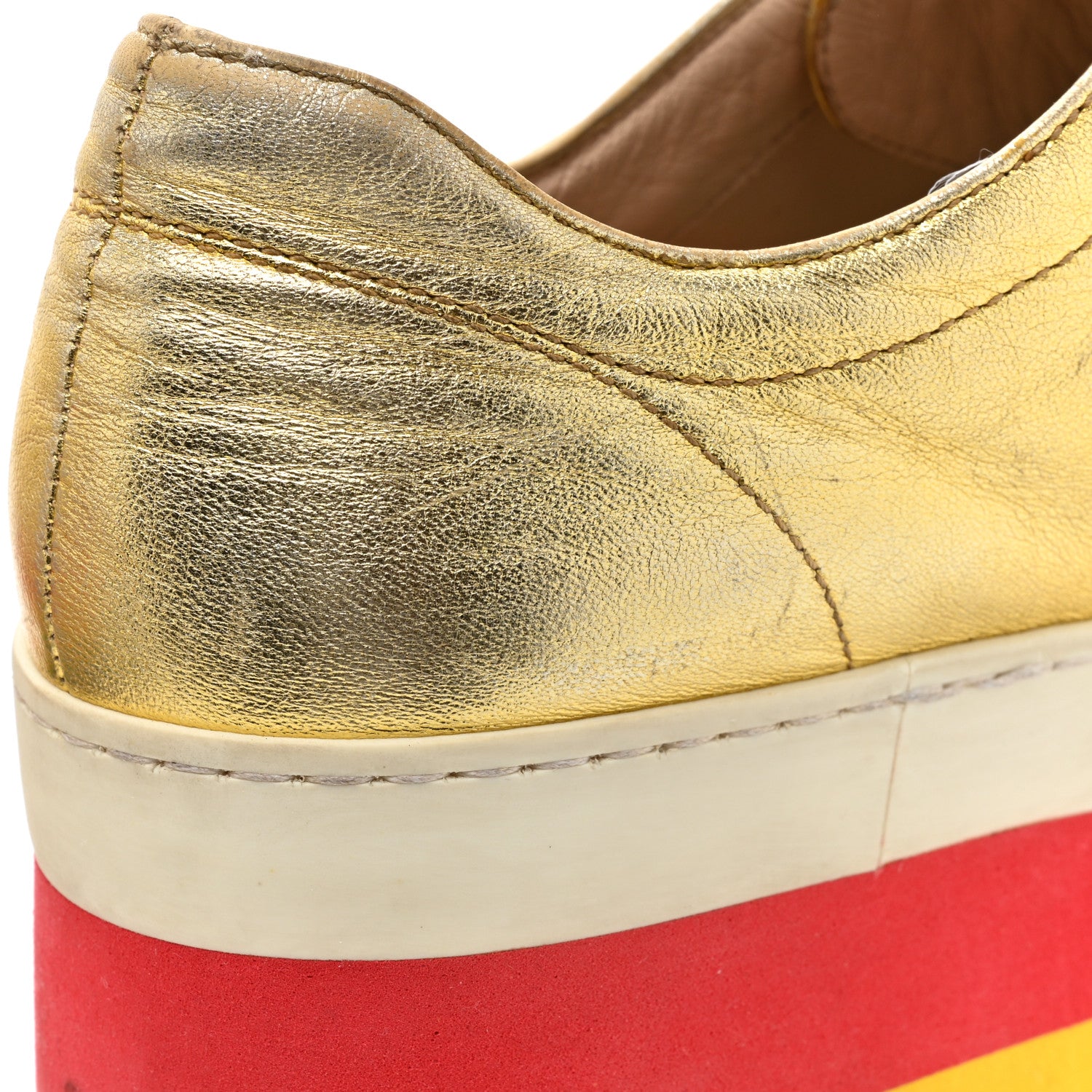 Gucci Metallic Nappa Peggy Platform Sneakers 38.5 Oro Vecchio 11 of 13