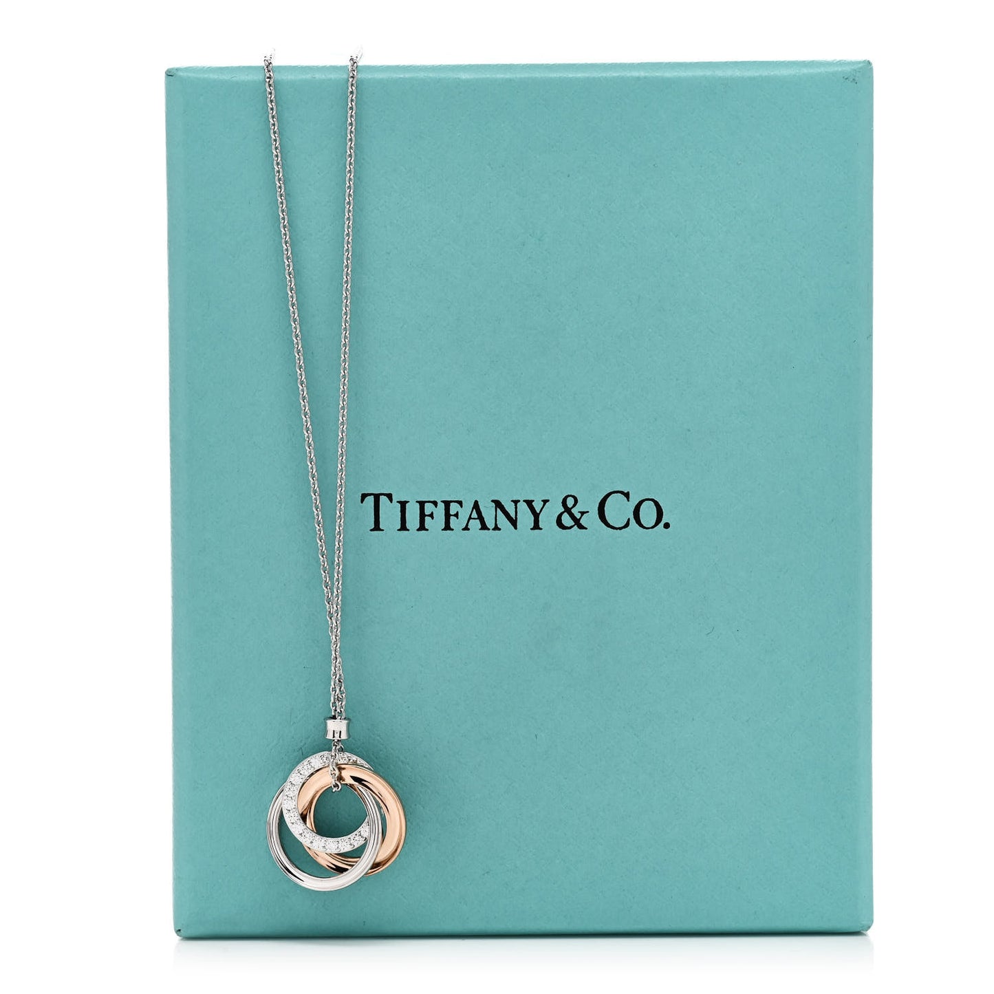 18K White Rose Gold Diamond 1837 Triple Interlocking Circles Pendant Necklace
