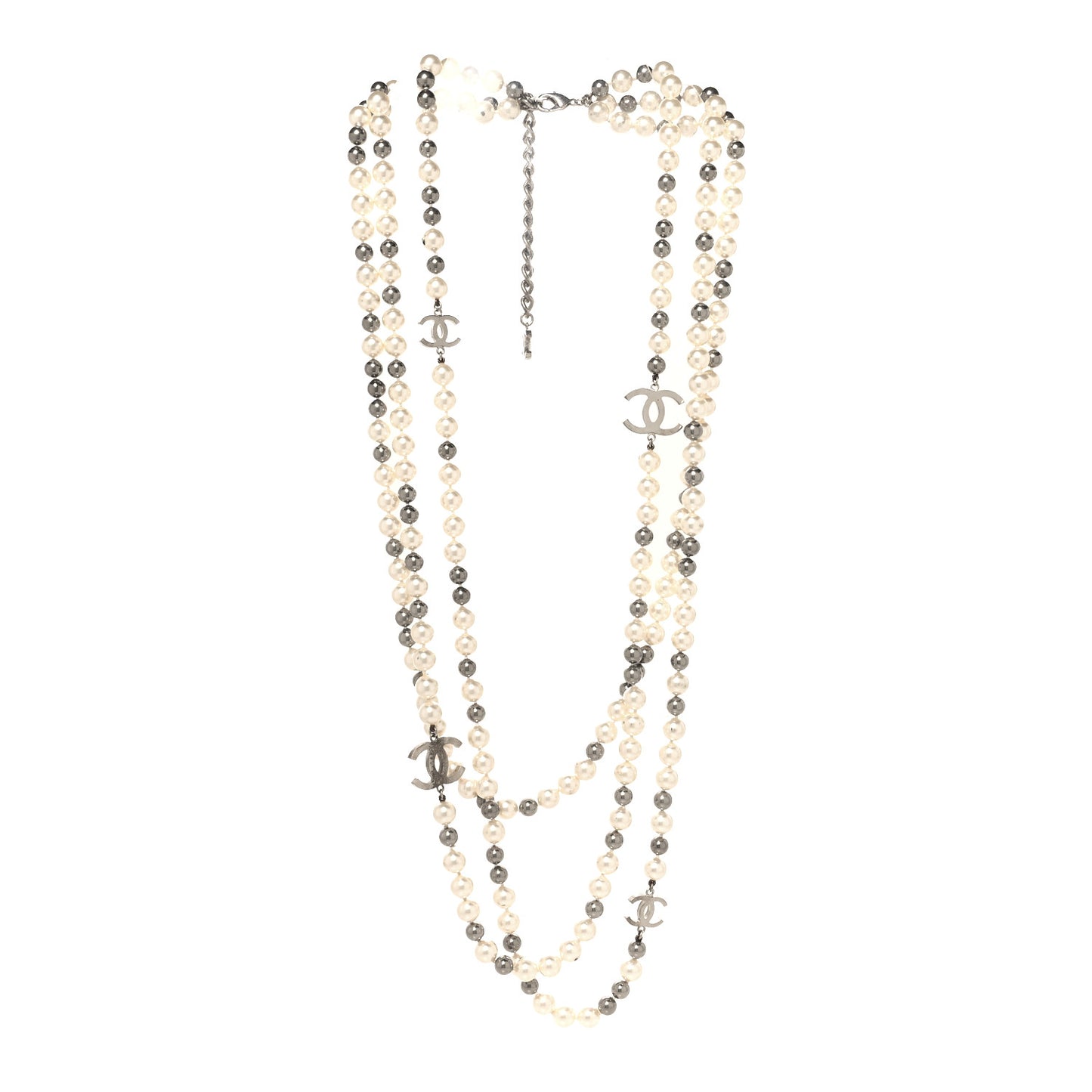 Pearl Multistrand CC Long Necklace Pearly White