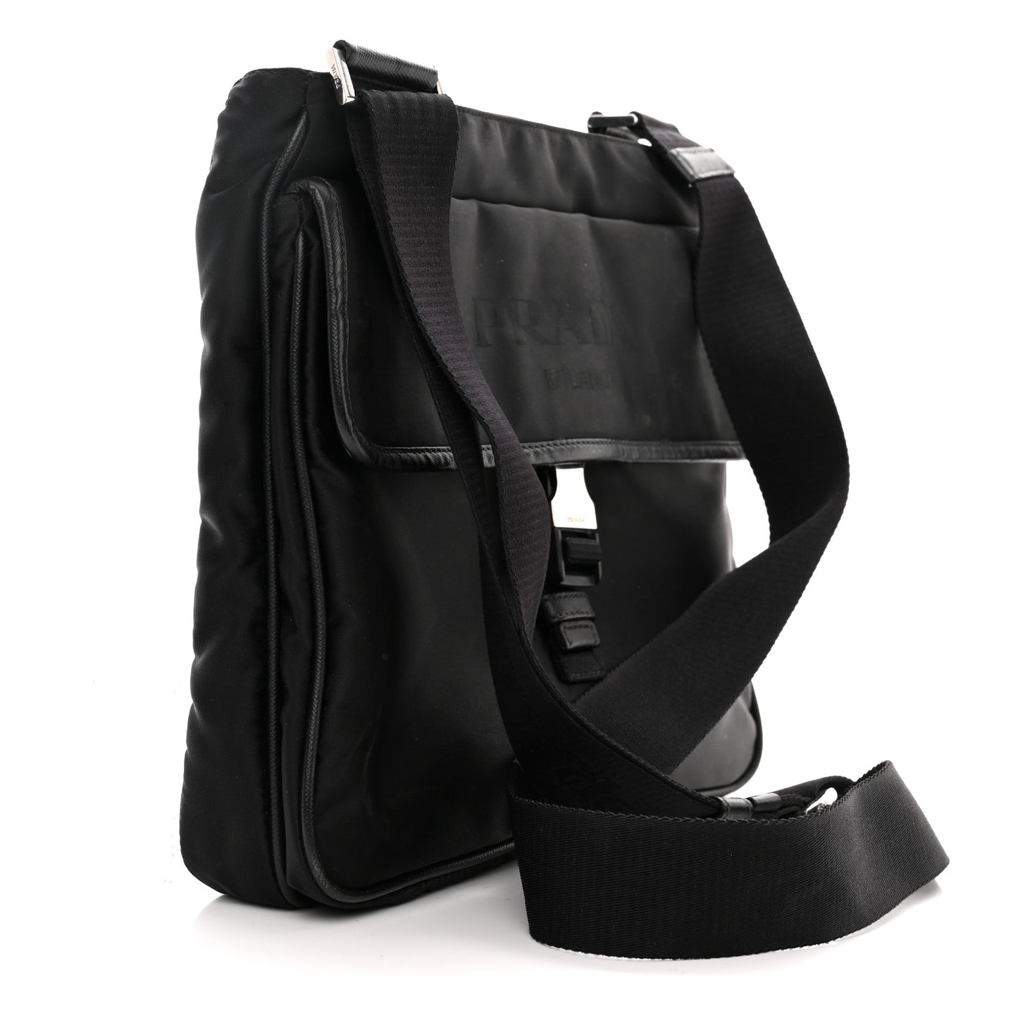 Tessuto Nylon Saffiano Logo Messenger Bag Black