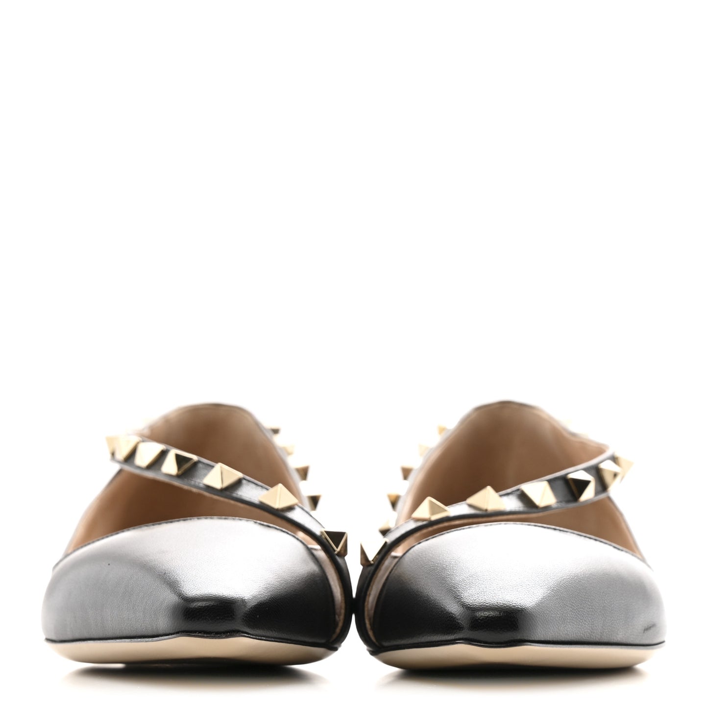 Calfskin Nappa Rockstud D'Orsay Strap Flats 37 Black Poudre